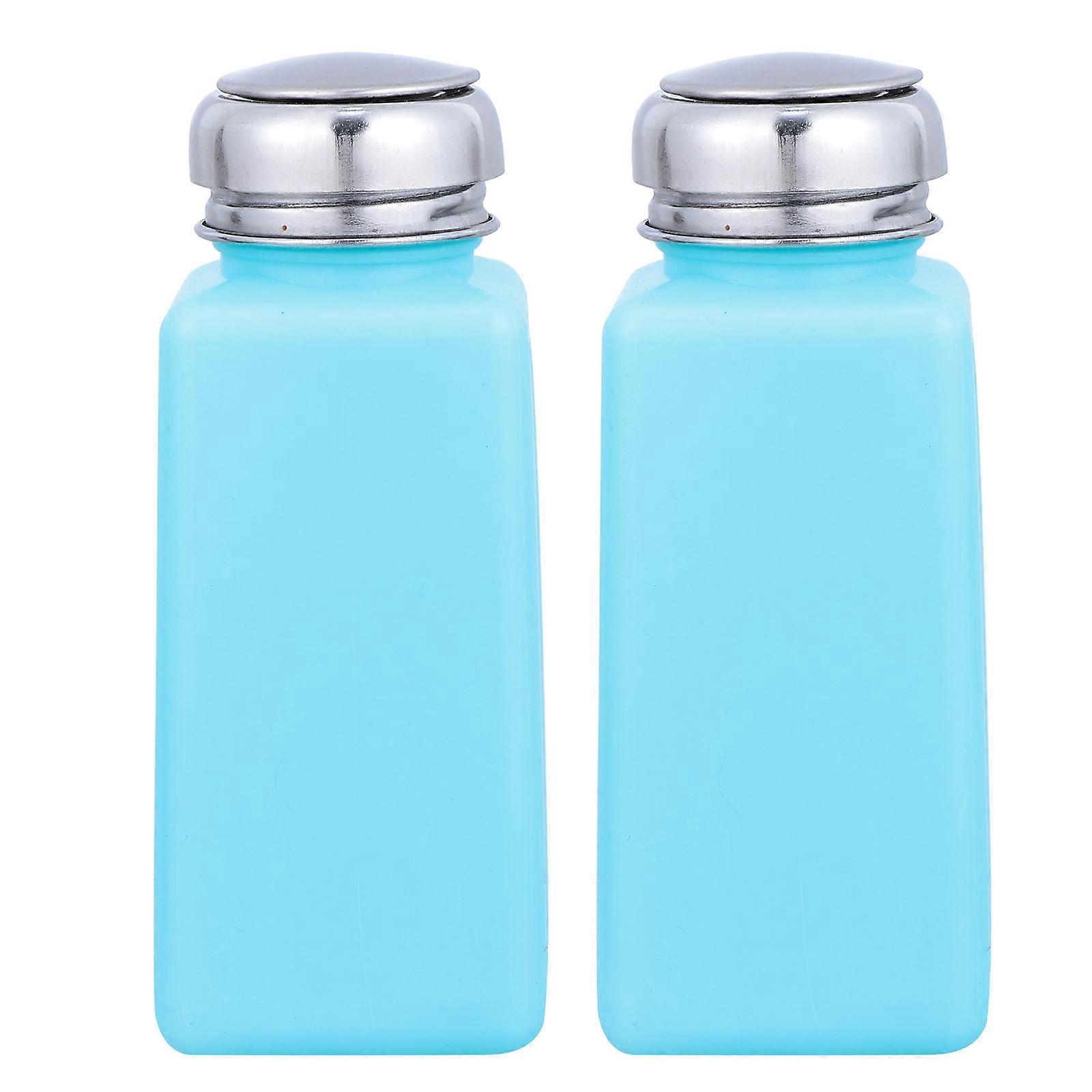Push Down Alcohol Liquid Dispenser Bottle for Storage Use 2Pcs Blue Pump Bottles