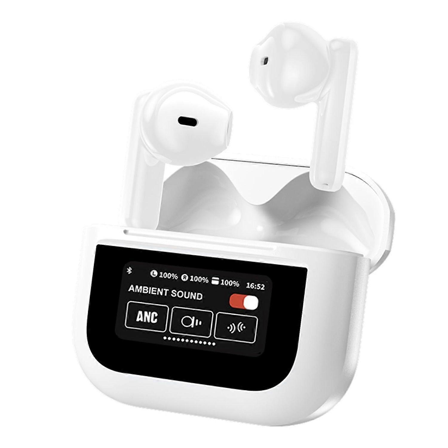 Wireless headset Bluetooth 5.4 with screen touch box HIFI stereo sound effect call noise reduction(White)