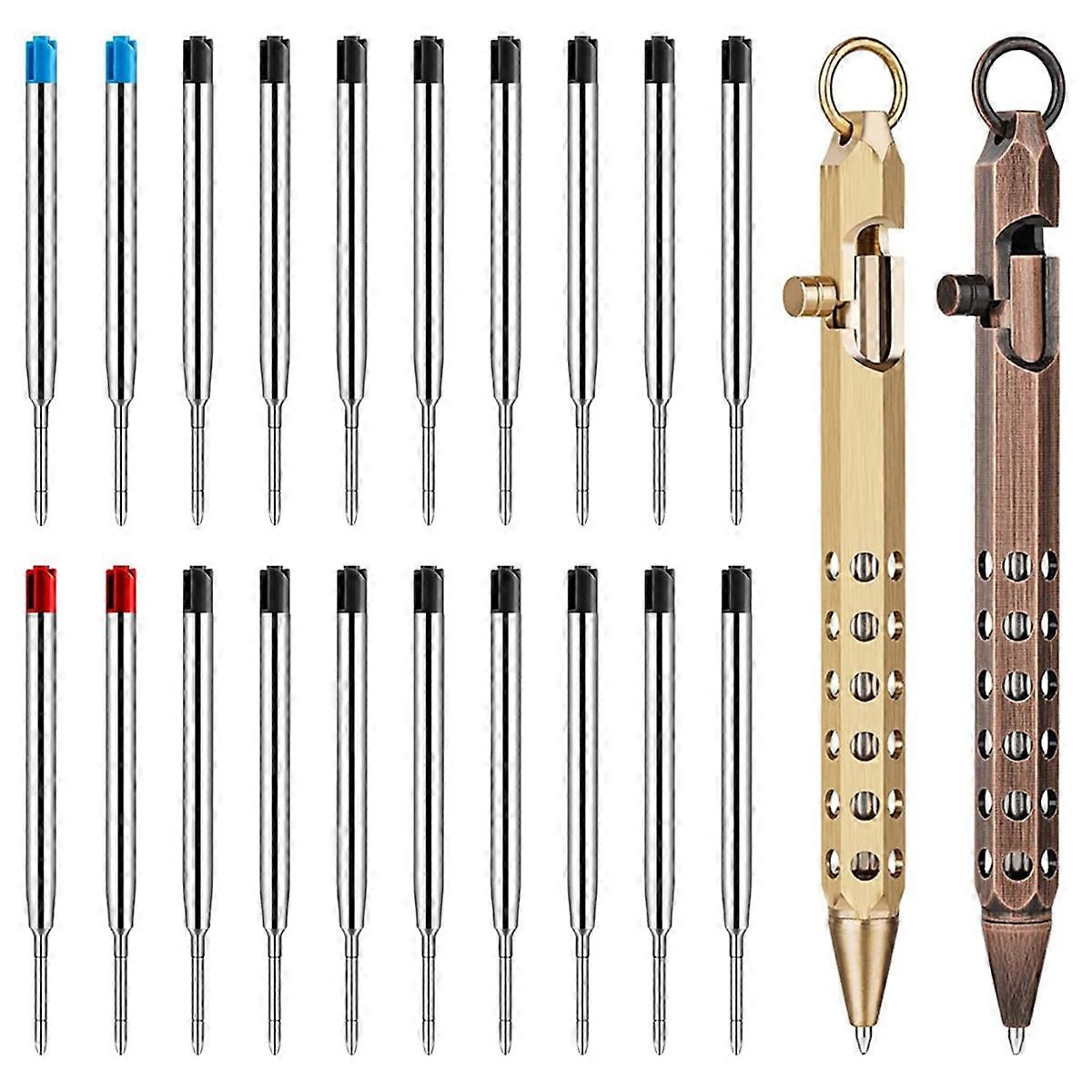 2Pack Bolt Action Pen Set, Hexagonal Solid Brass Pocket Pen with 20 Ballpoint Refills