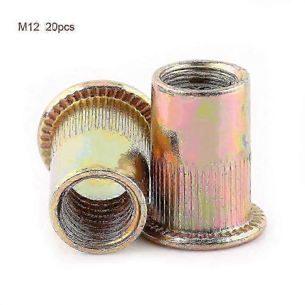 M3-M12 Carbon Steel Flat Threaded Rivet Nut Flange Rivnut Nutsert Fastener(M12x20pcs)
