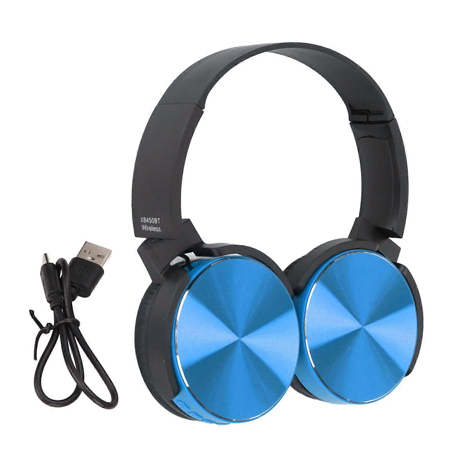 450BT Bluetooth Headset Subwoofer Adjustable Multifunctional Wireless Card Gaming Headset for Games Blue