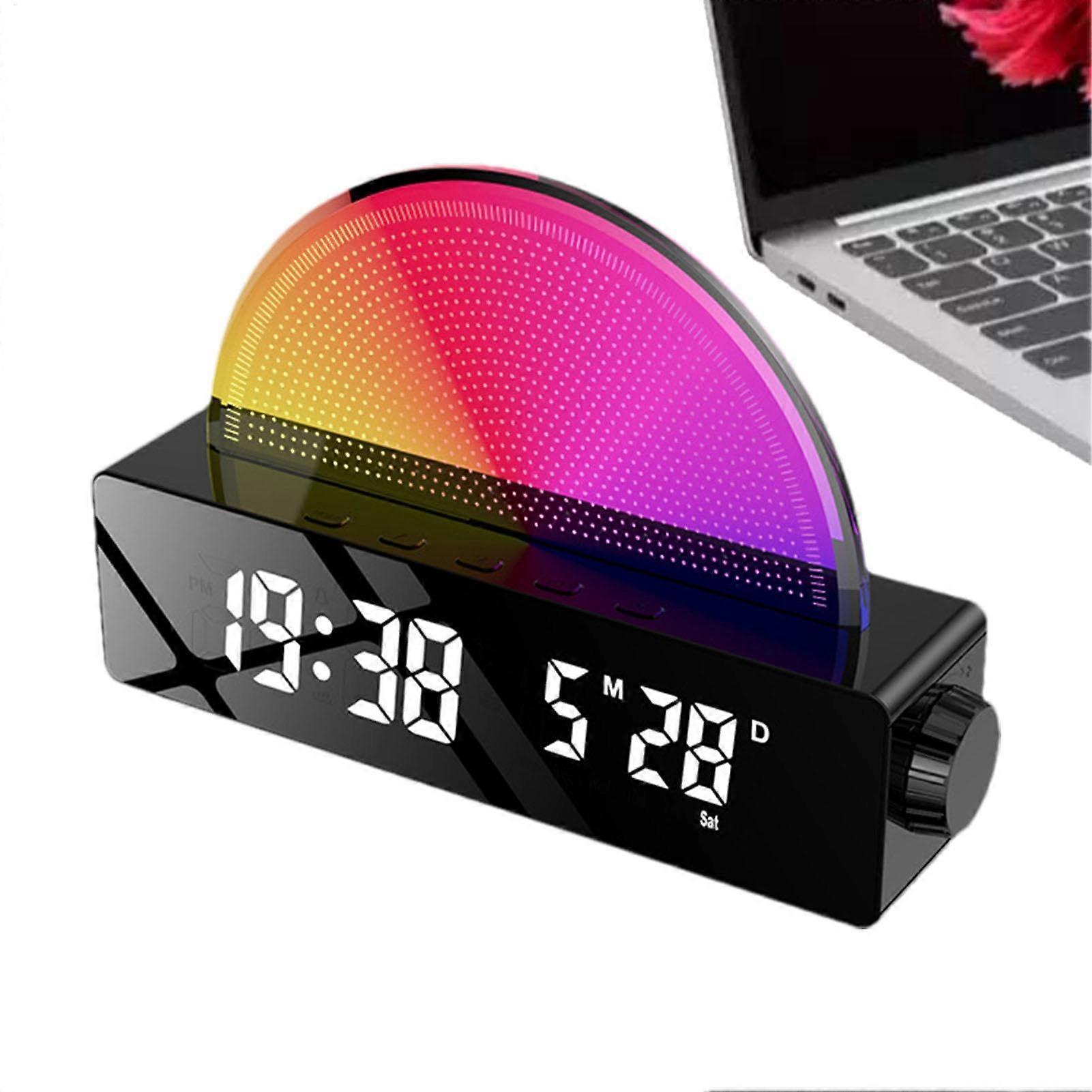 Wake Up Light Sunrise Alarm Clock Digital Alarm Clock For Heavy Sleepers Smart Bedroom Clock Black Mirror Finish