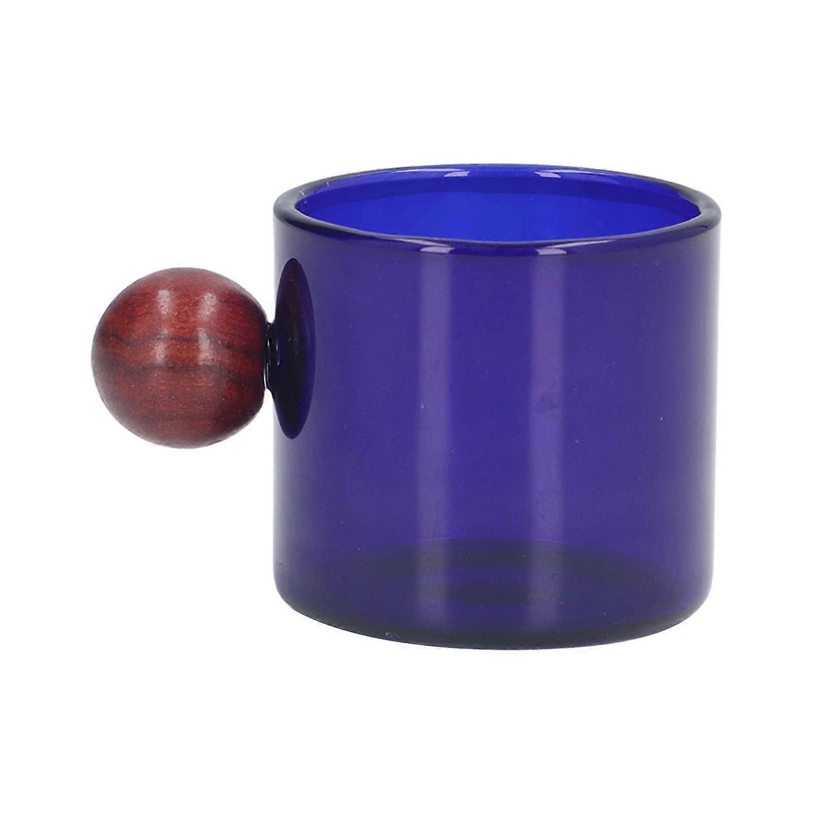 Coffee Cup Multipurpose Heat Resistant Simple and Vintage Style Glass Coffee Mug with Wooden Ball for Coffee Beer Tea Blue