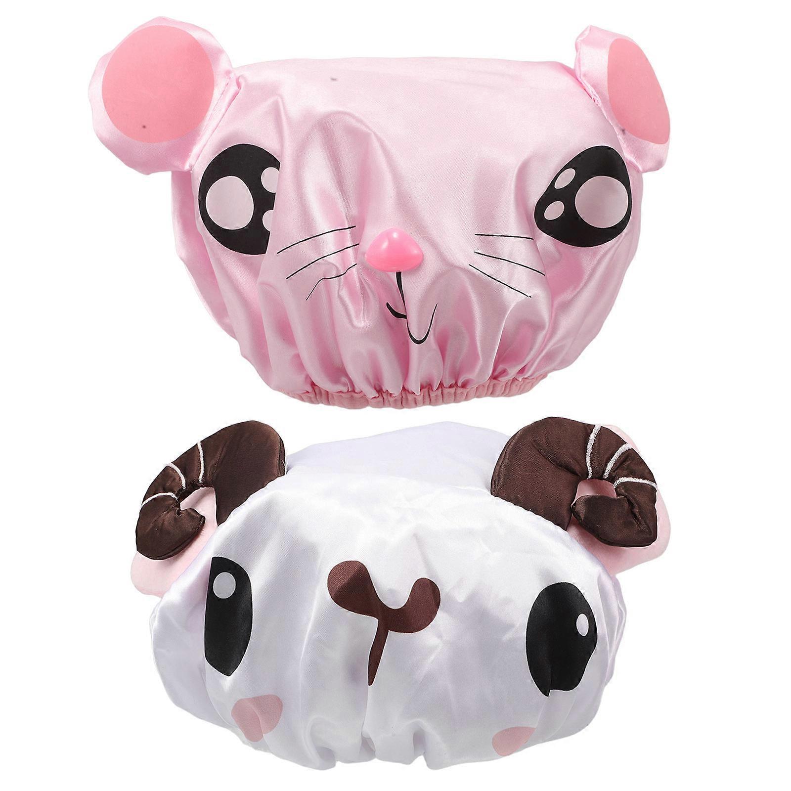 Shower Cap For Pcs Elastic Fit Cartoon Bathing Accessories Cute Design Waterproof Double Layer Protection 25.00X25.00X7.00cm
