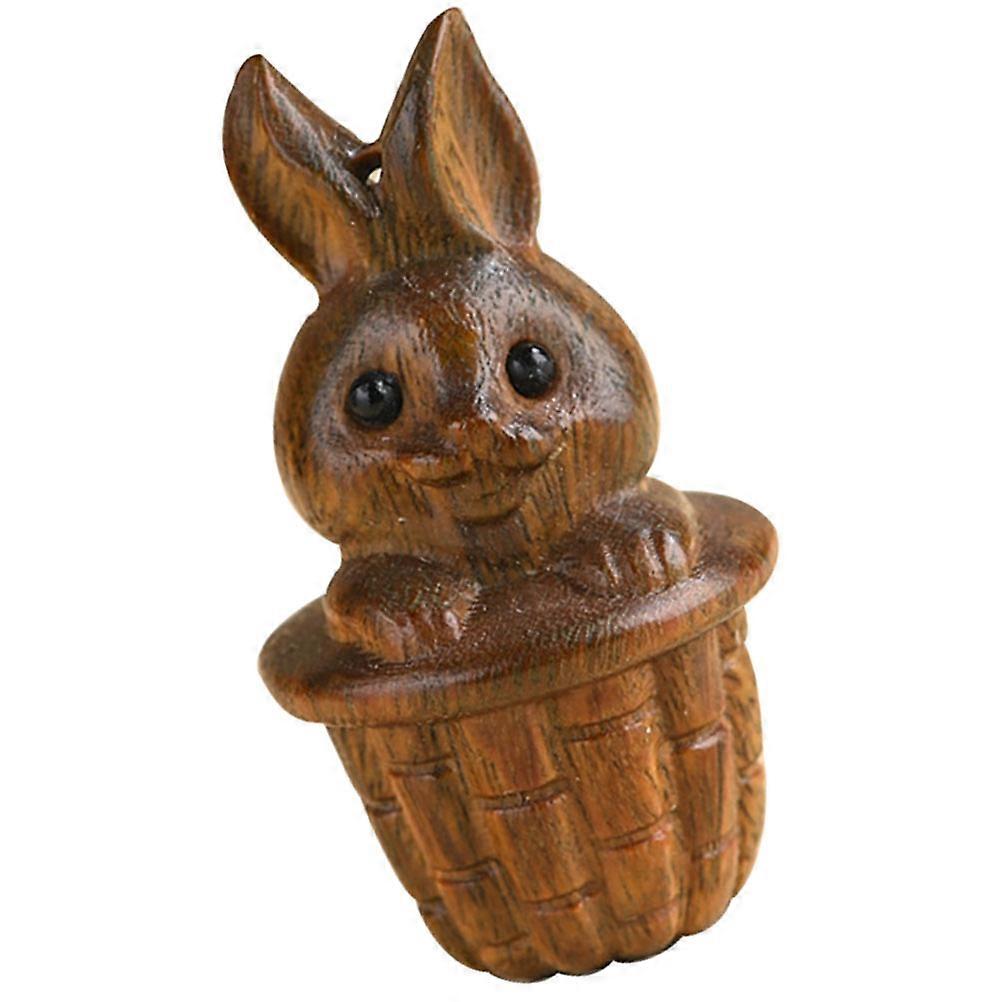 Wood Carving Rabbit Pendant Ornament for DIY Small Decorative Keychain Accessory
