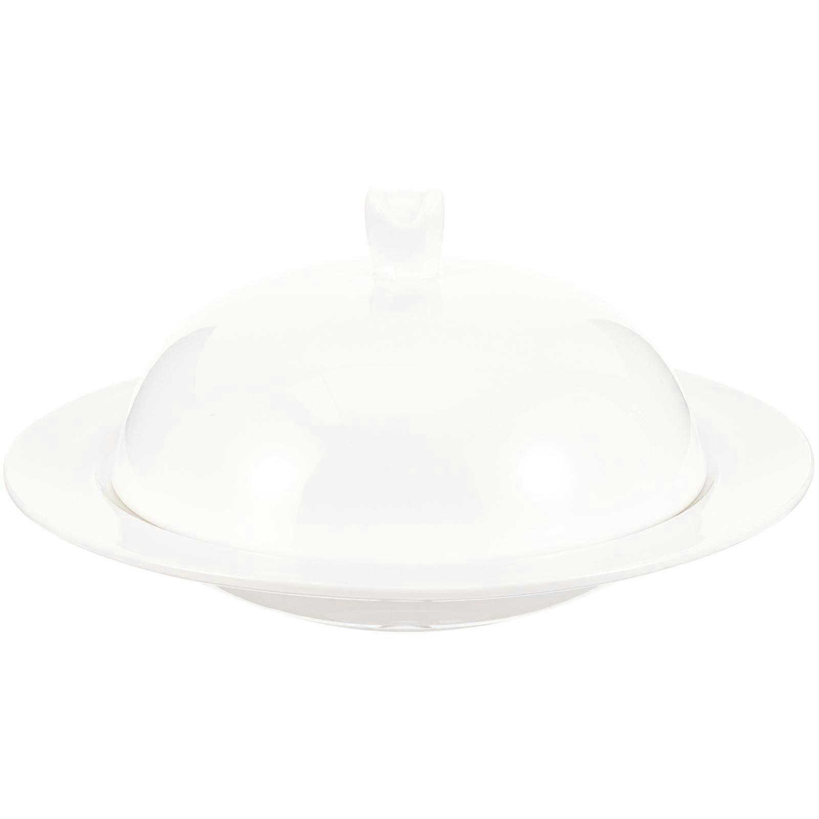 Ceramic Tableware Covered Plate for Vegetable Presentation and Dessert Display White Porcelain 1Pack
