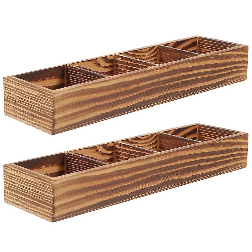 Multi Grid Storage Box Wooden Tea Bag Organizer for Storage Use 2Pcs