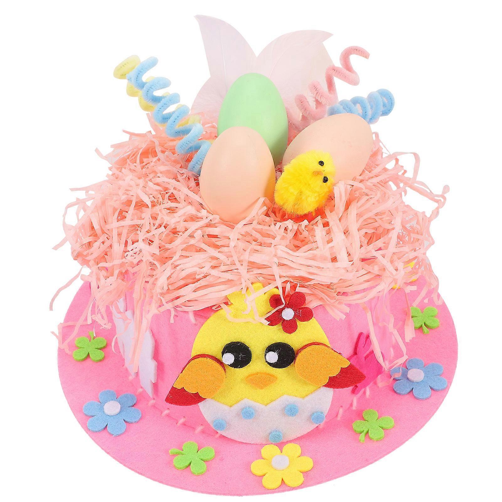 Easter Style Rabbit Shape Hat Decorating Kit For Children Pink 54.5x9cm DIY 1 Set