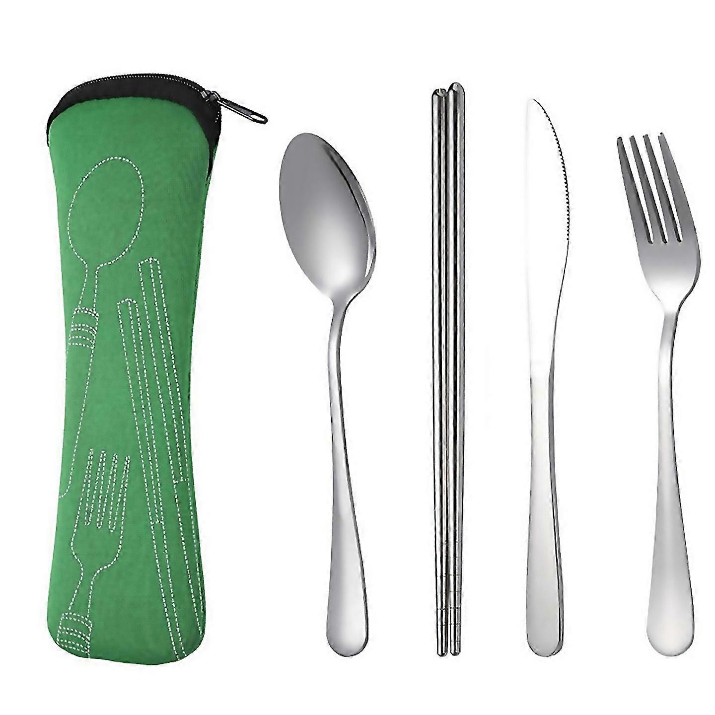 For 4pcs Set Dinnerware Portable Spoon Fork Steak Knife Set Green