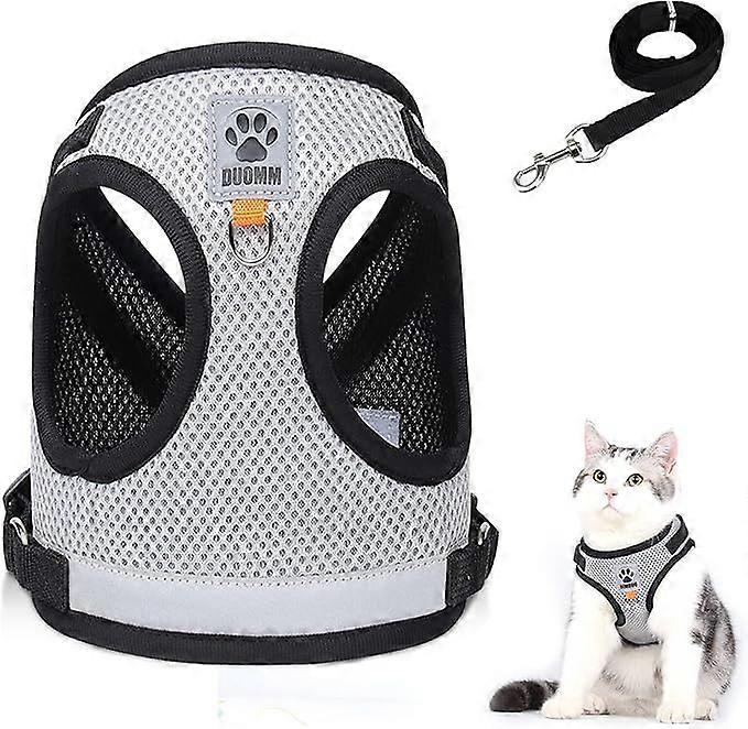 Cat Harness and Lead Set, Escape Proof Cat Kitten Walking Vest with Leash, Adjustable Soft Reflective Mesh Vest Harness and Lead for Small Medium Cats