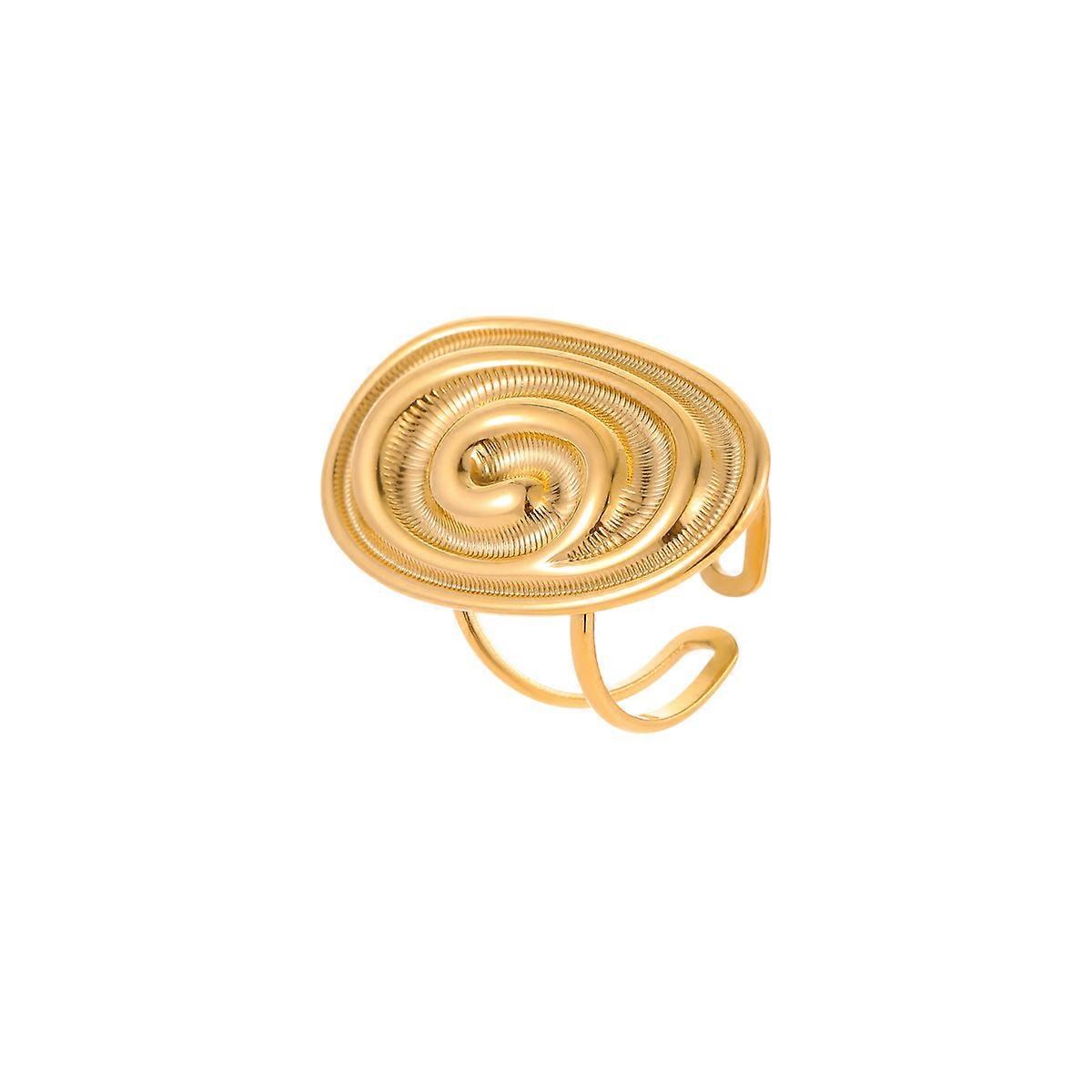 Ring, Elliptic Conch Shape Vintage Designer 18K Gold Plated Stainless Steel Open Adjustable
