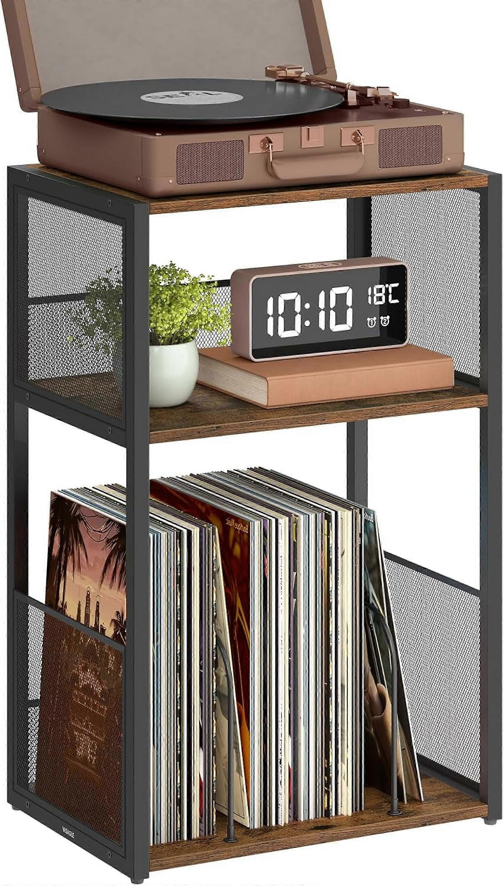 Record Player Stand, 3-Tier Side Table, Vinyl Record Storage up to 100 Albums, End Table for Living Room, Bedroom, Rustic Brown ULET275K01