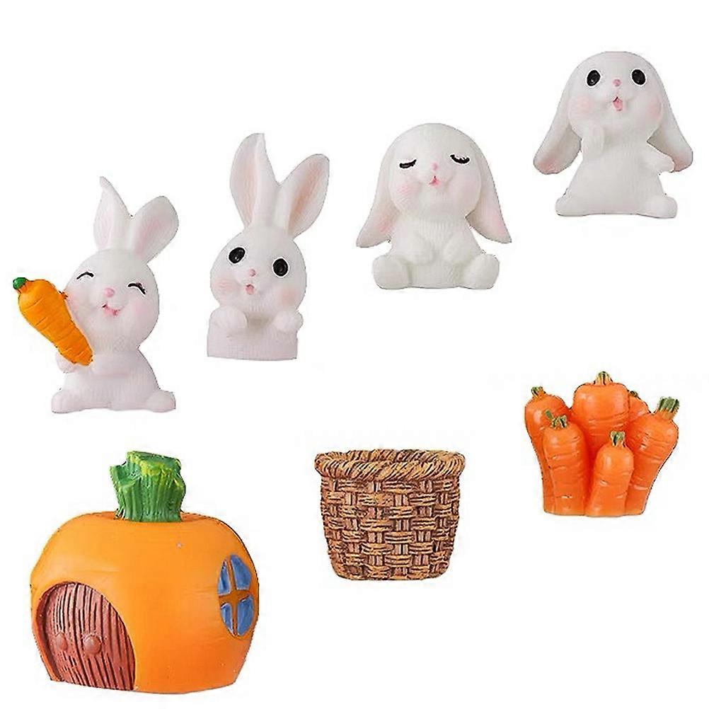 Rabbit Miniature Figurines for Decor with 5Sets Plastic Bunny Decorations