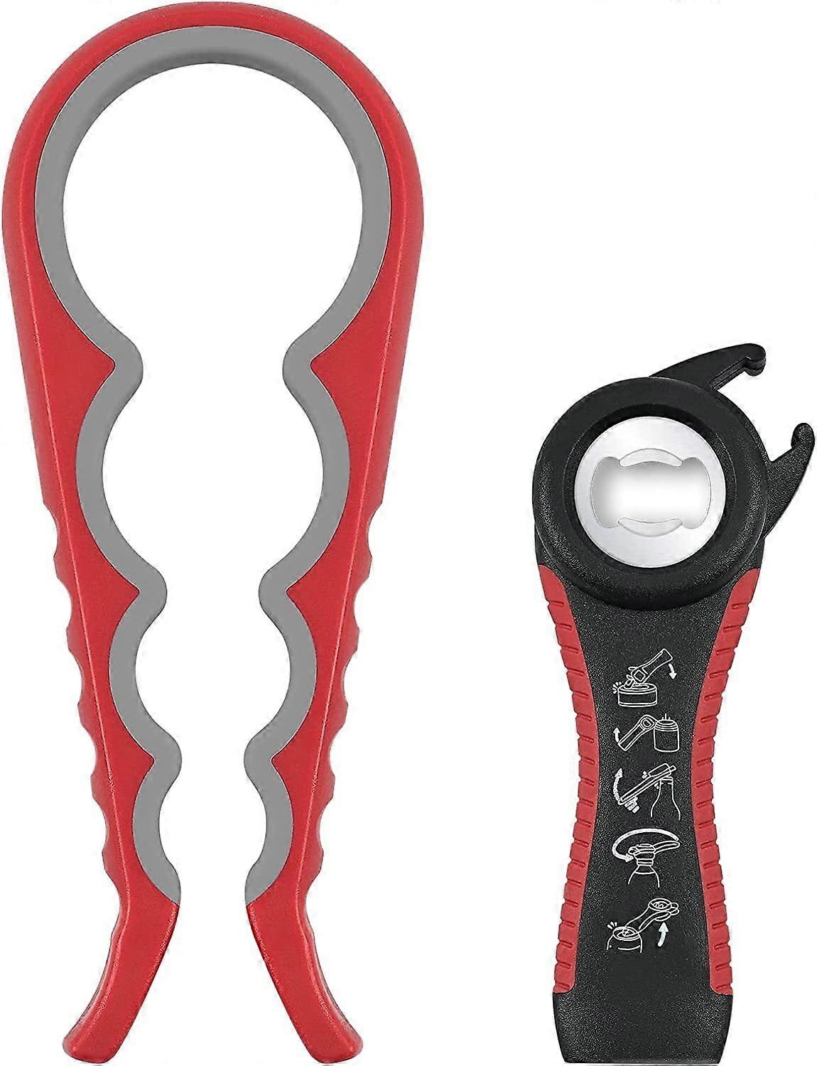 Wattne 5-in-1 Jar Opener with Silicone Handle, Compatible with Jars, Bottles, Cans – Easy Use for Kids, Elderly, Arthritis (Red)