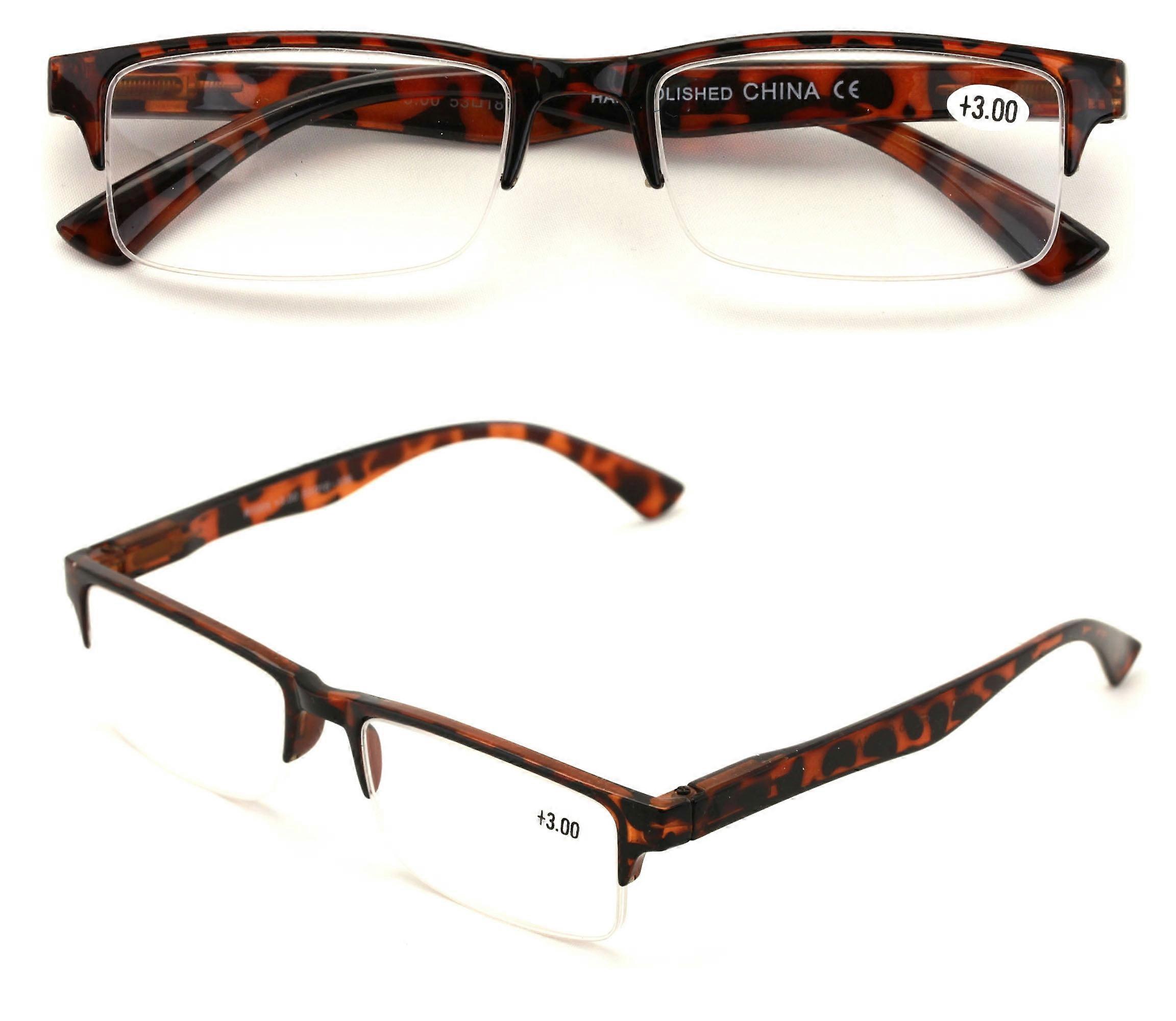 2 Pairs Rectangular Half Rim Reading Glasses - Simple Classic Readers - Spring Hinge +1.75