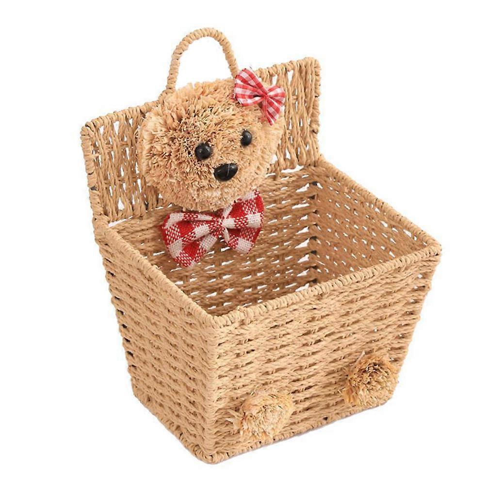 Wicker Basket for Storage Use with 2Pcs Cartoon Bear Woven Container