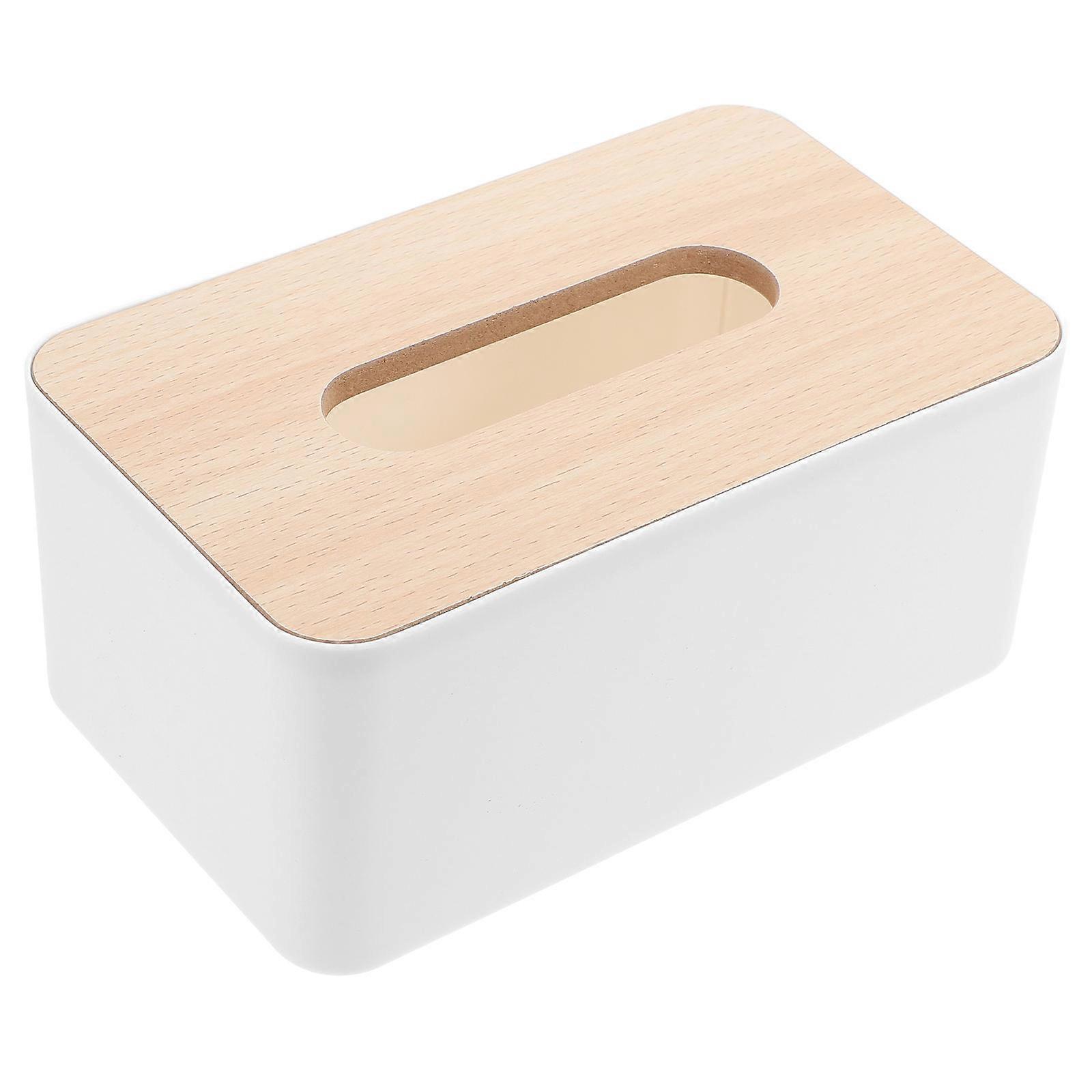 Wood Plastic White Tissue Box Cover for Household Use 3Pcs Set