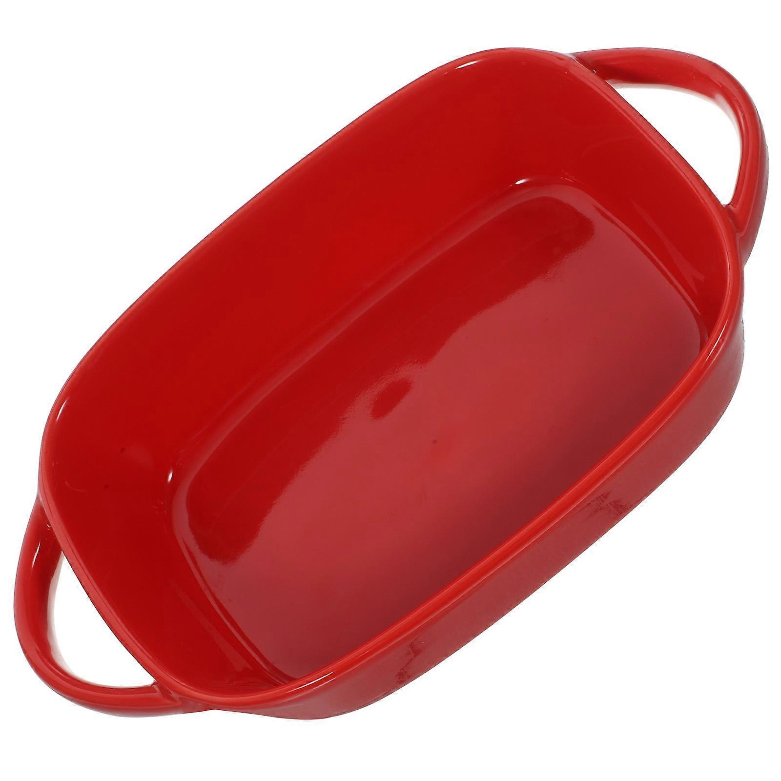 Home Use Ceramic Bakeware Red Baking Dish 2Pcs Double Handle Oven Tray