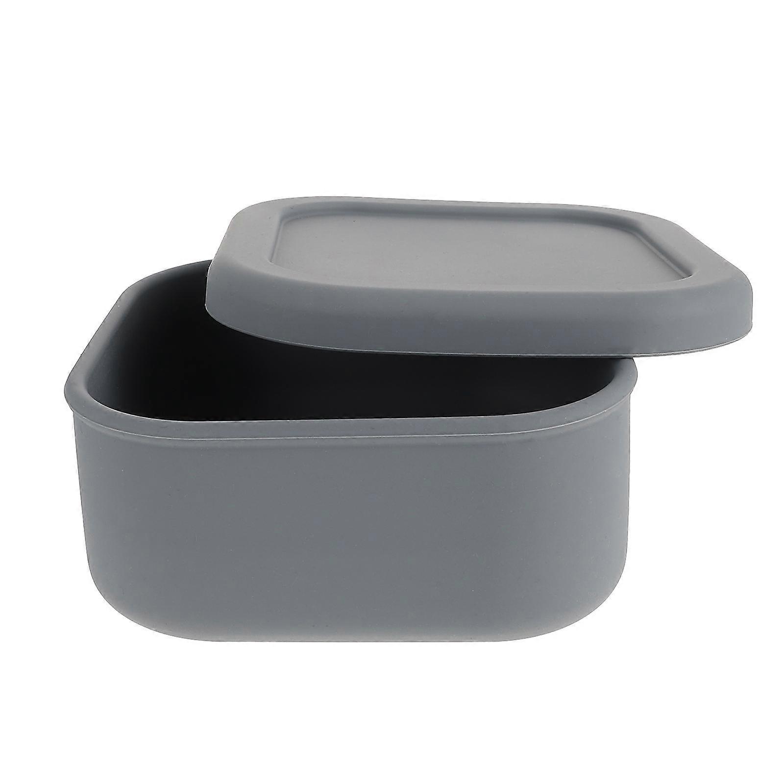 Leakproof Lunch Box Silicone Storage Container Square Box 13.5X13.5X6CM Grey Convenient to Carry 1Set