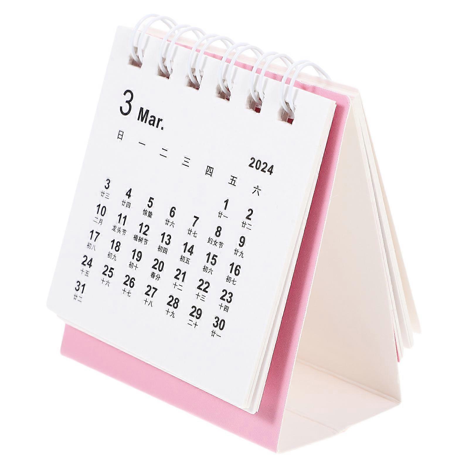 Mini Calendar Desktop Calendar for Home Use 2Pcs Pink Paper Table Decor