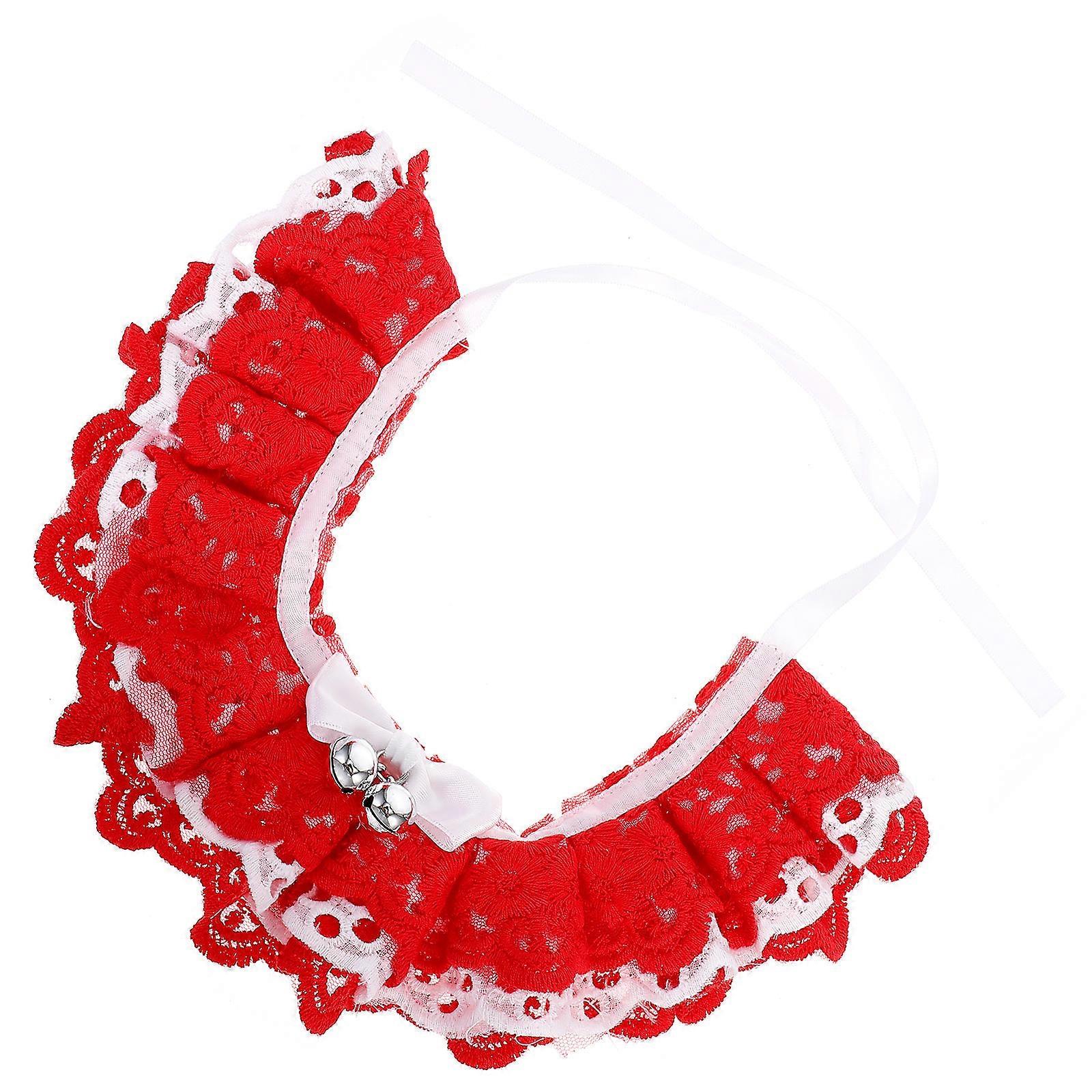 Decorative Cat Collar Designed for Pets with Lace in Red One Piece