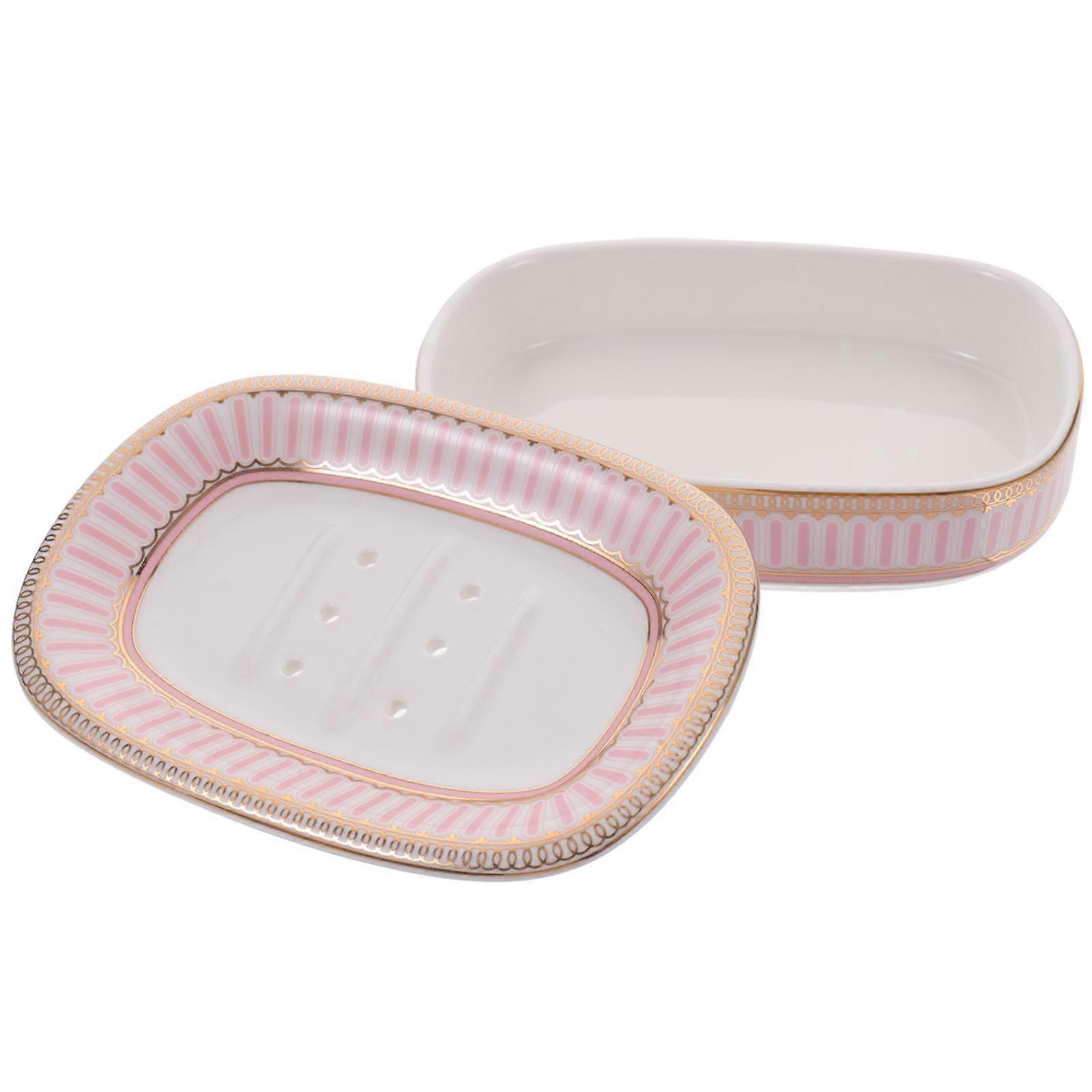 Pink Ceramic Soap Dish for Draining 4Pcs Court Style Decorative Storage