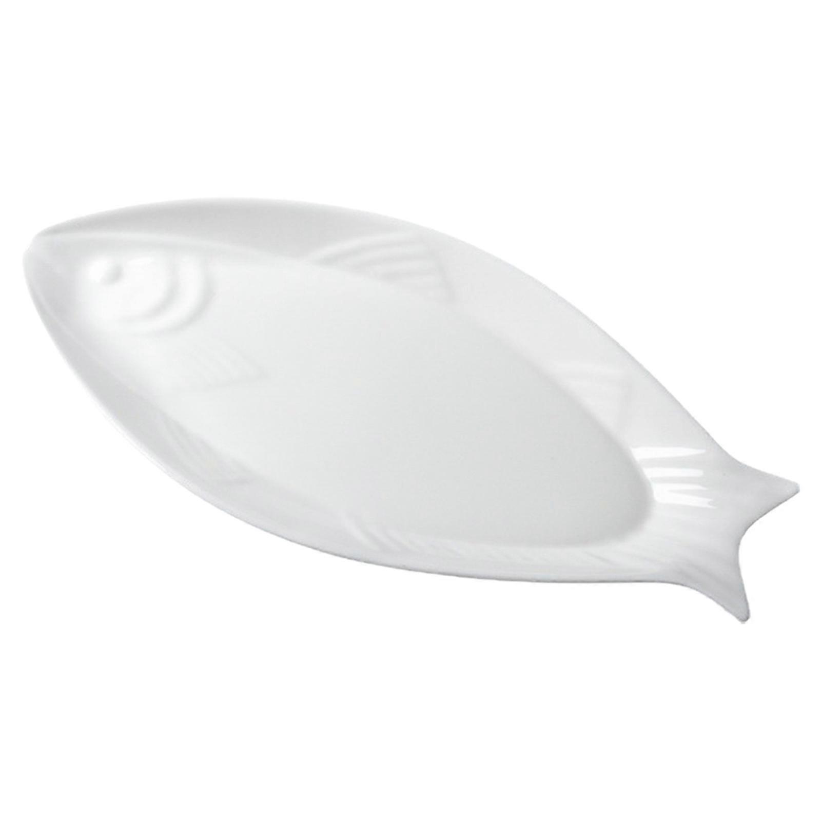 2Pcs White Ceramic Serving Platter for Kitchen Use Fish Dinner Plates