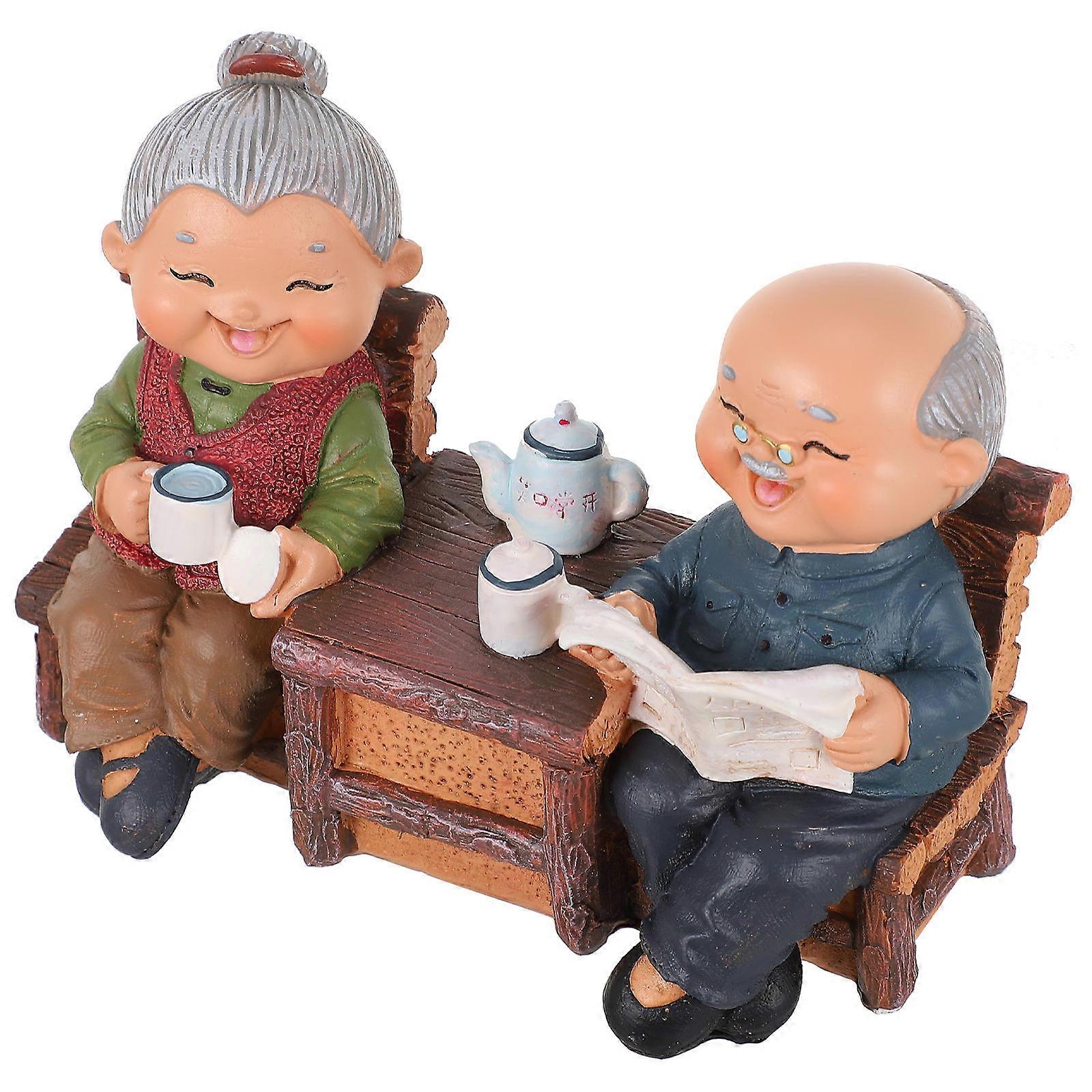 Resin Elderly Couple Figurines for Home Decoration 2Pcs Set