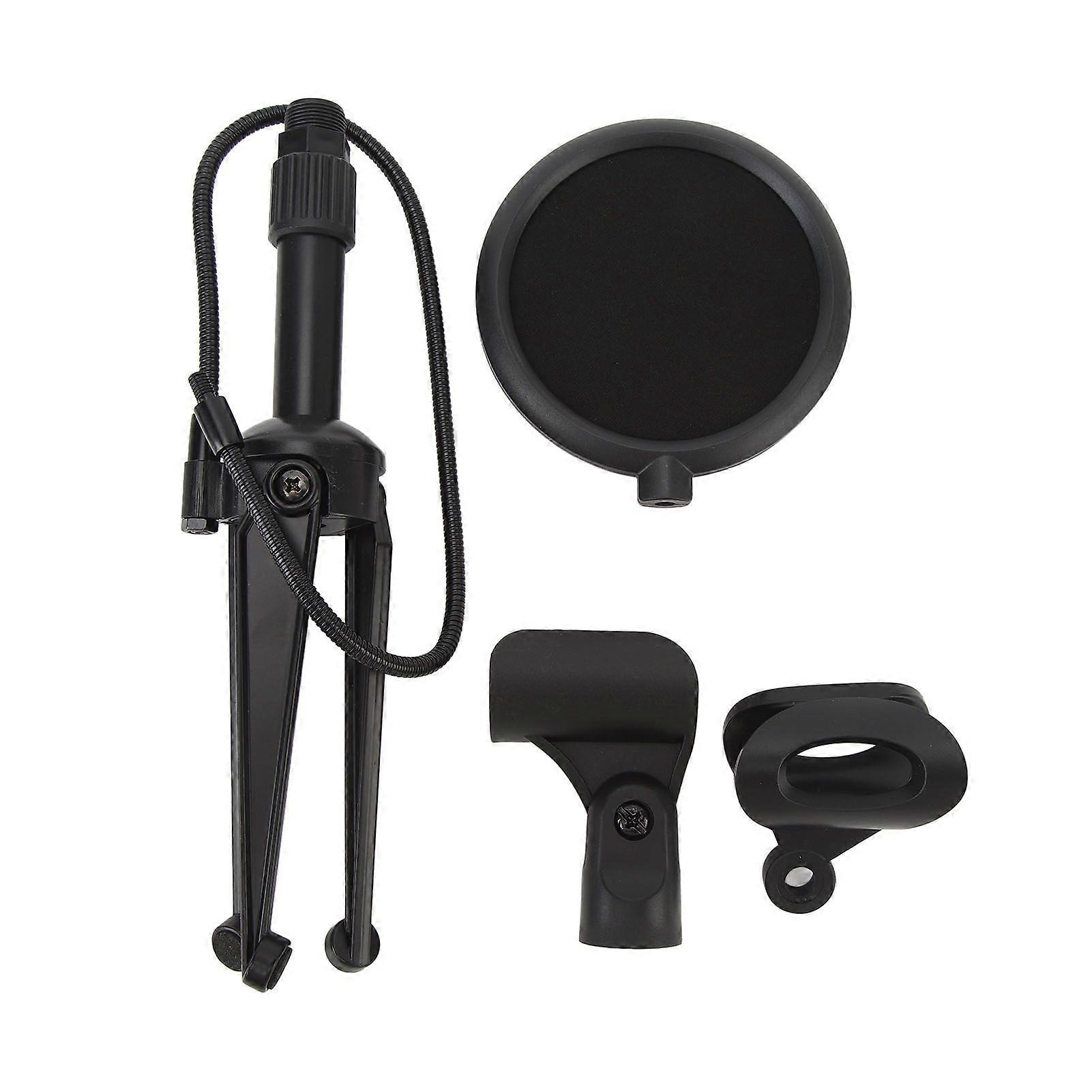 Foldable Desktop Microphone Tripod Stand Height Adjustable Desktop Mic Holder with Microphone Pop Filter for Live Streaming Chatting Singing