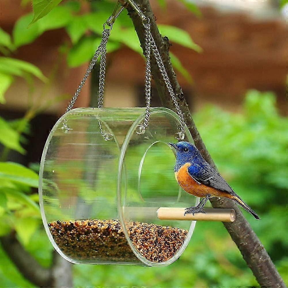 Wild Bird Feeder Acrylic Window Bird Feeder Round Semi-Enclosed Bird Feeder Station Window Hanging-Type Birdhouse