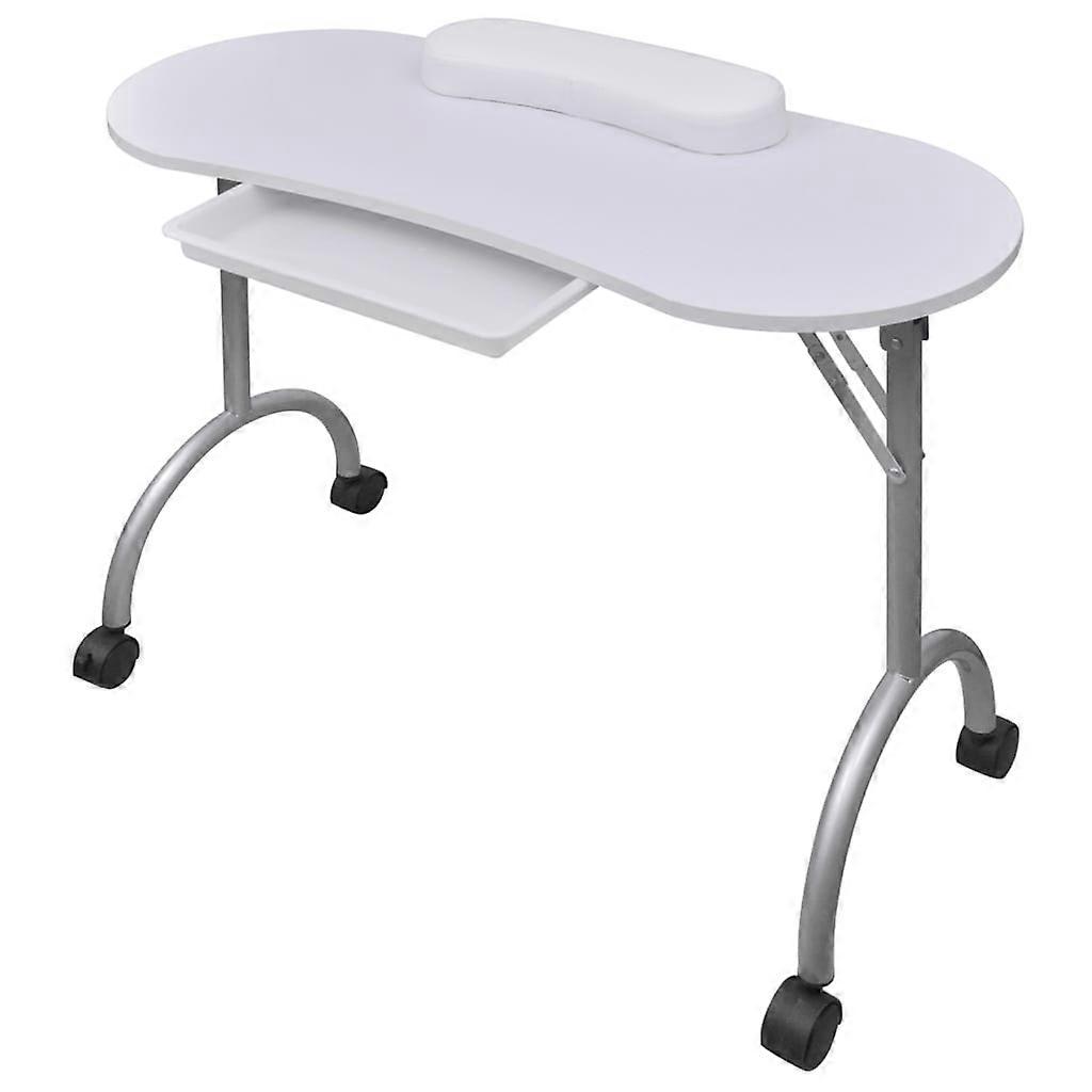 Mdf And Steel Folding Manicure Table With Wrist Cushion Castors For Home Tables