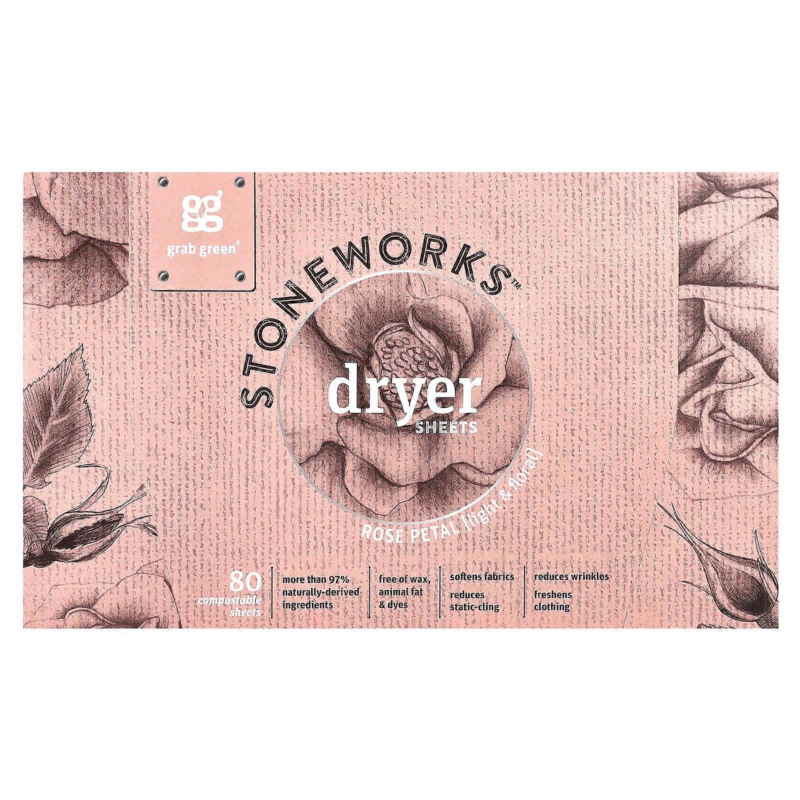 Stoneworks, Dryer Sheets, Rose Petal, 80 Compostable Sheets