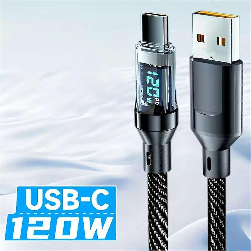 120W USB A To Type C Cable Digital Display Fast Charging USB C To Type C Transmission Data Cord For Xiaomi Samsung Huawei Phones
