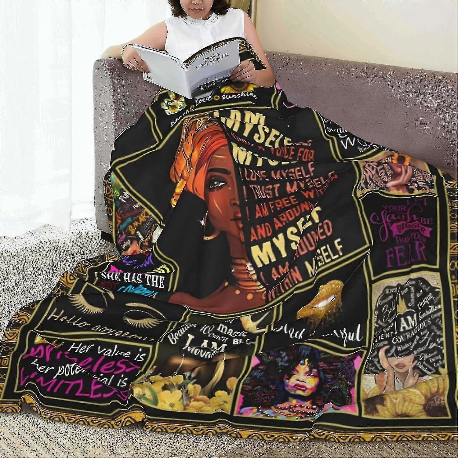 Tæppe Tæppe Afrikanske Kvinder Sort Dronning Flannel Fleece Tæppe Blødt Letvægts Plys Tæpper Til Kvinder Mænd Børn Varm Hyggelig Mikrofiber Tæpper