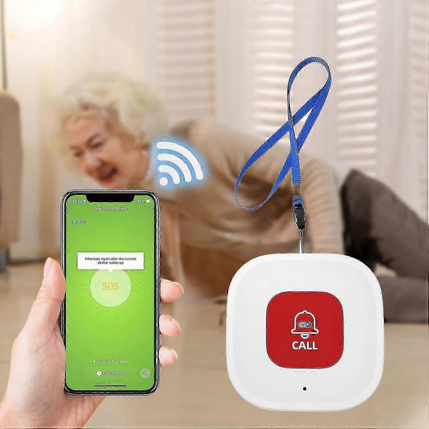 Wireless Caregiver Alert Button for Seniors with Mobile App Alerts, Home Monitoring Solution, No Monthly Fees, Emergency Notification System for Elder