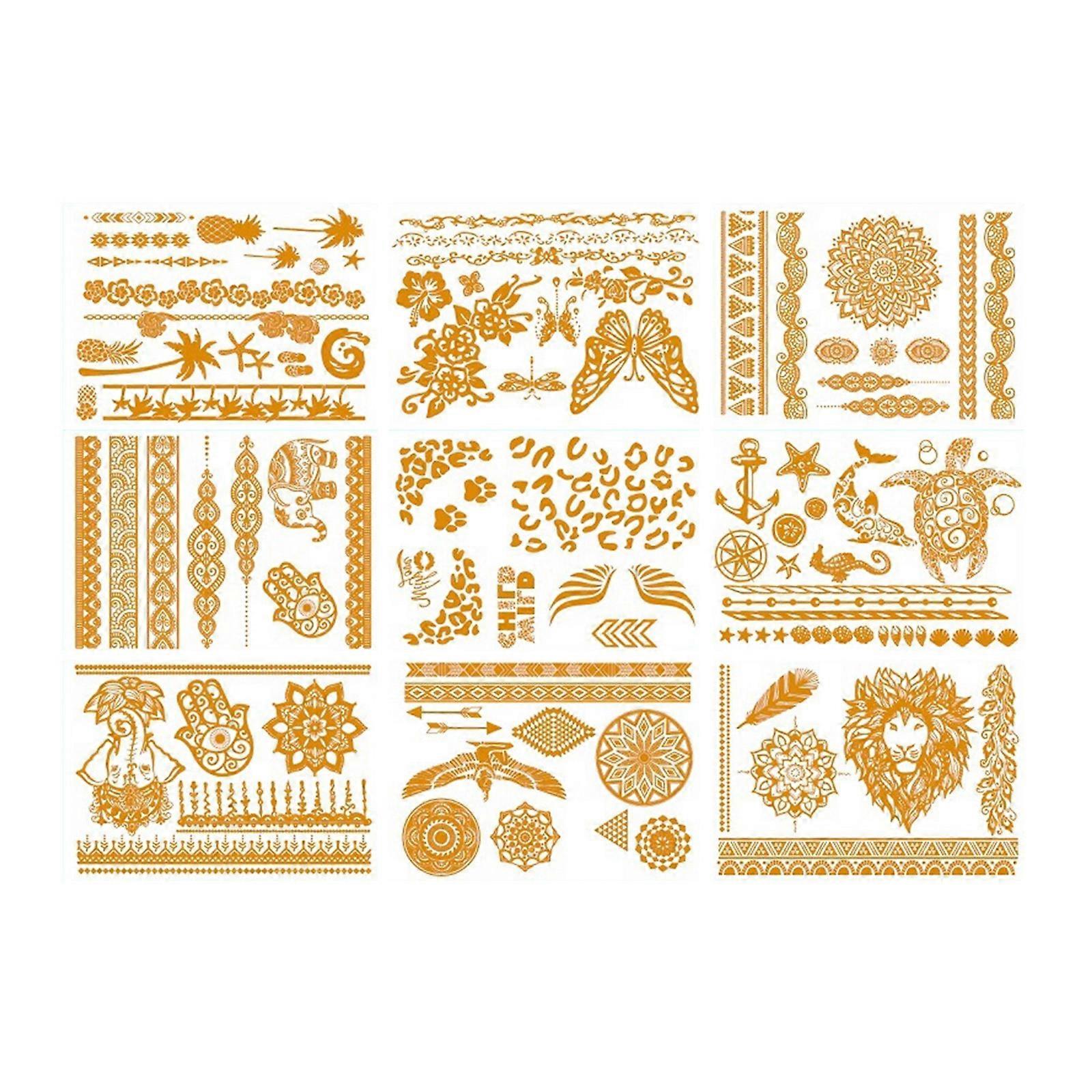 9 Sheets Reusable Metallic Temporary Tattooing Paper For Cosplay Event And Themed Parties Unique Patterns Multicolor