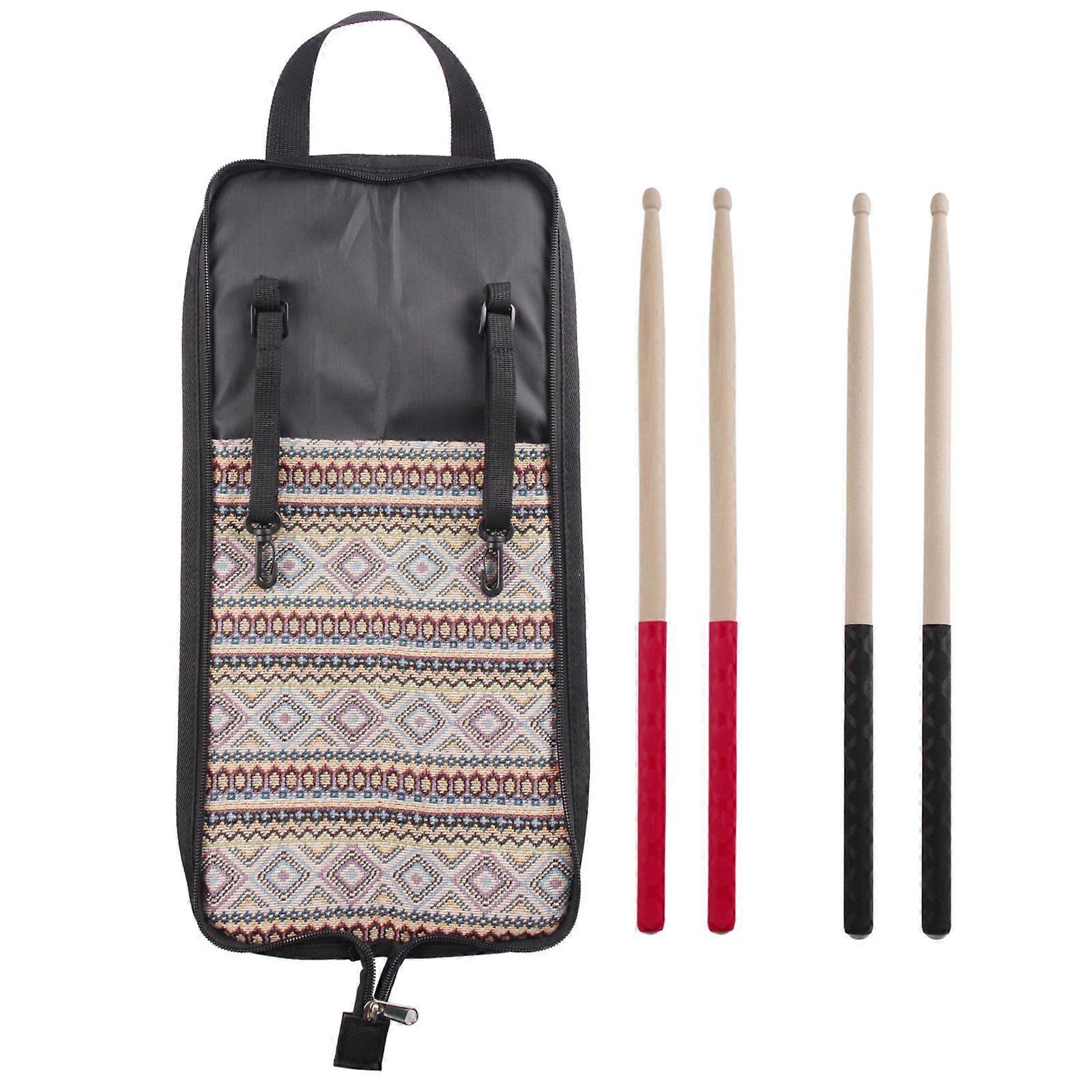 Drum Stick Carrying Bag with 5A Drumstick Percussion Drum Stick Mallet Storage Bag Pocket Drumstick Bag Durable Multicolor