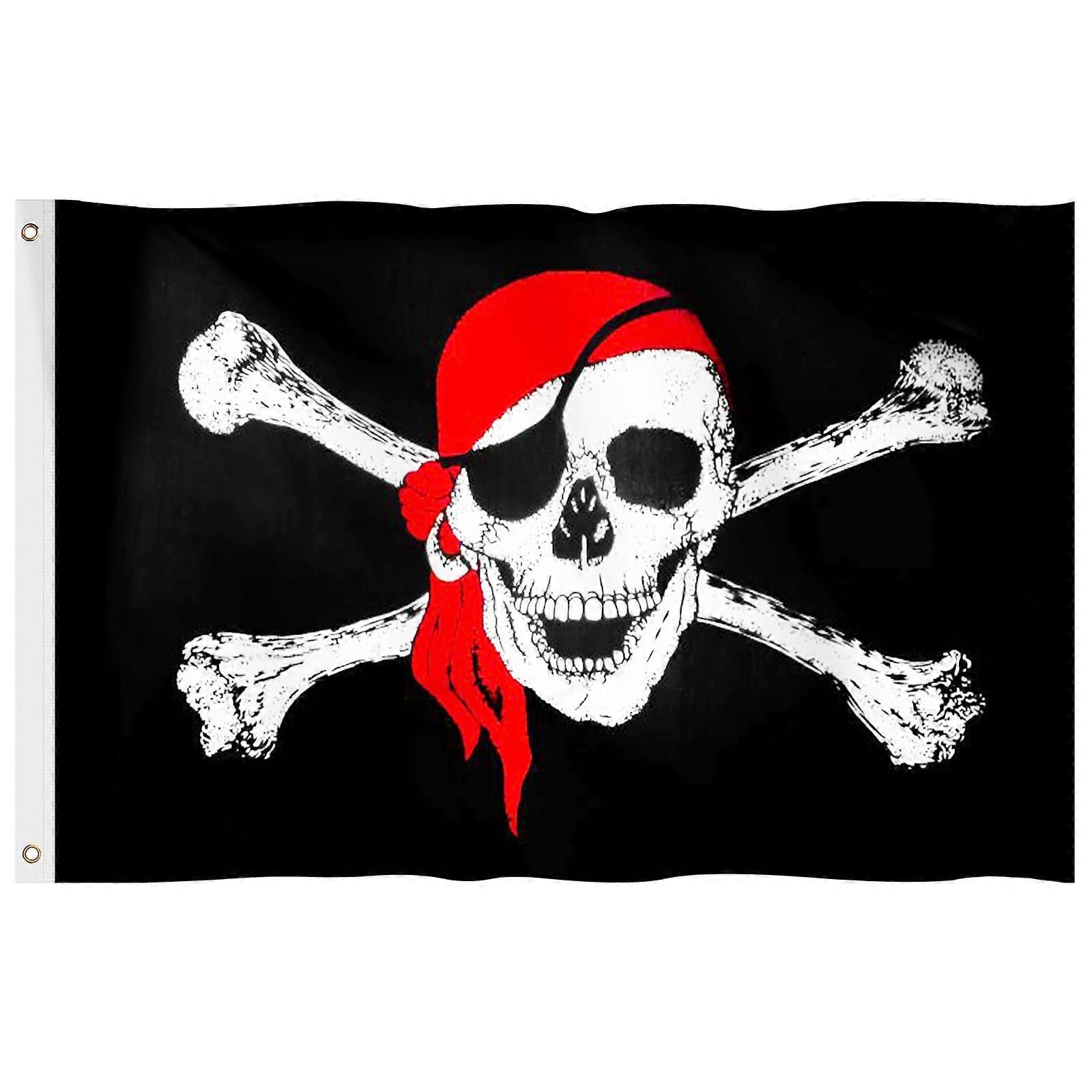 Pirate Party Flag 5x3 Ft Polyester Canvas With Metal Eyelets FadeProof DoubleStitched Header Skull Crossbones