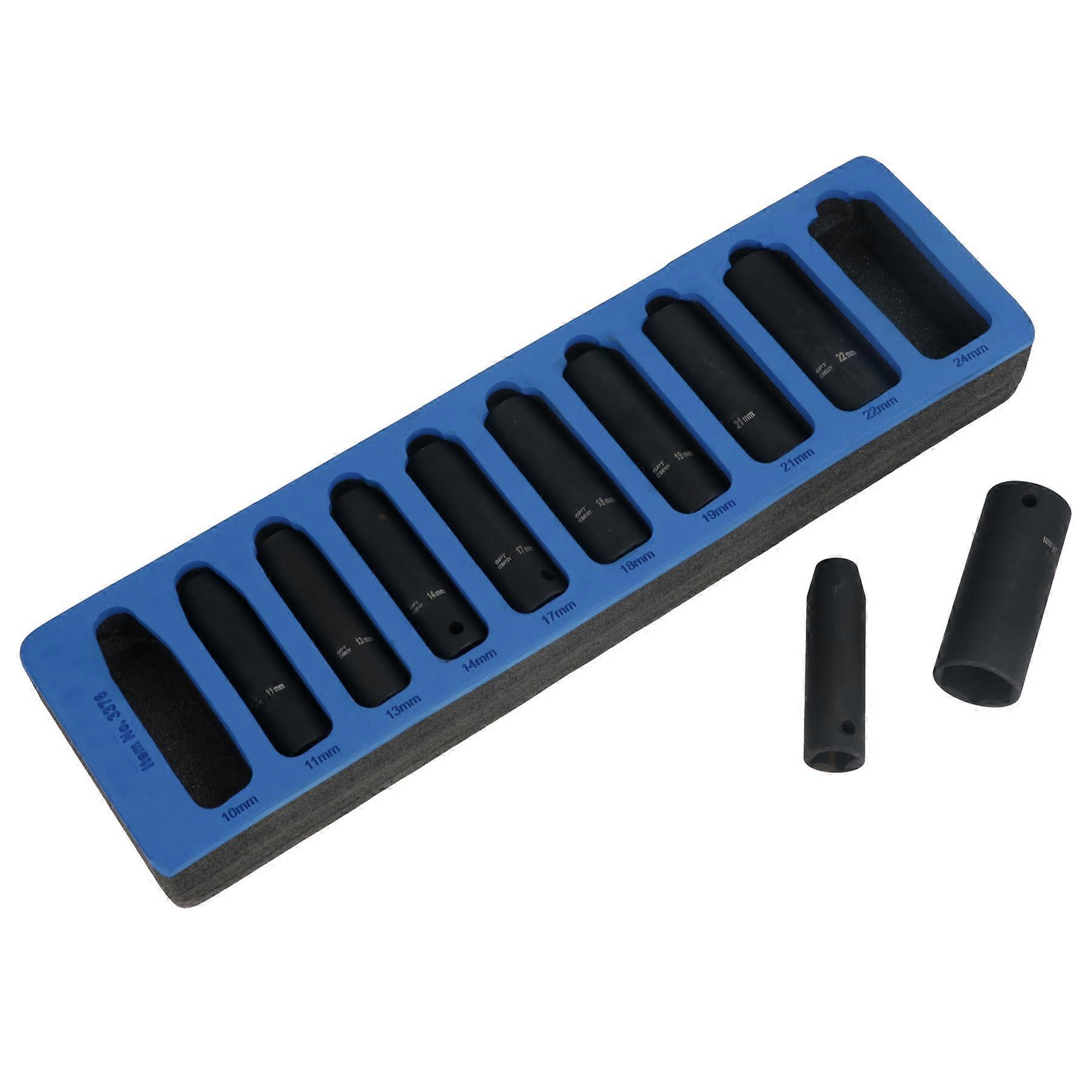 1/2" Drive Deep Metirc Impact Sockets Single Hex 6 Sided 10mm - 24mm 10pc 