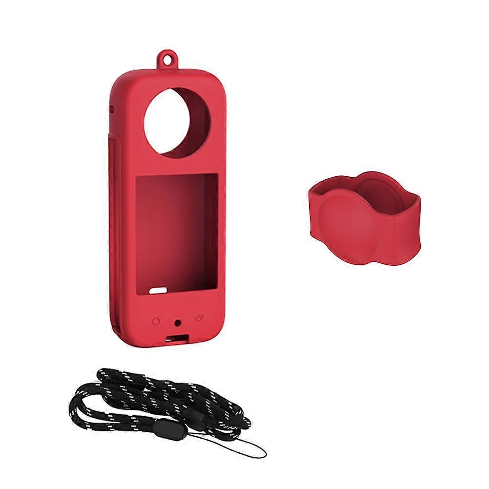 For Insta360 X4 Air X3 Silicone Protective Case Soft Body Cover with Lens Guards Cap Scratch-Resistant Accessory Red