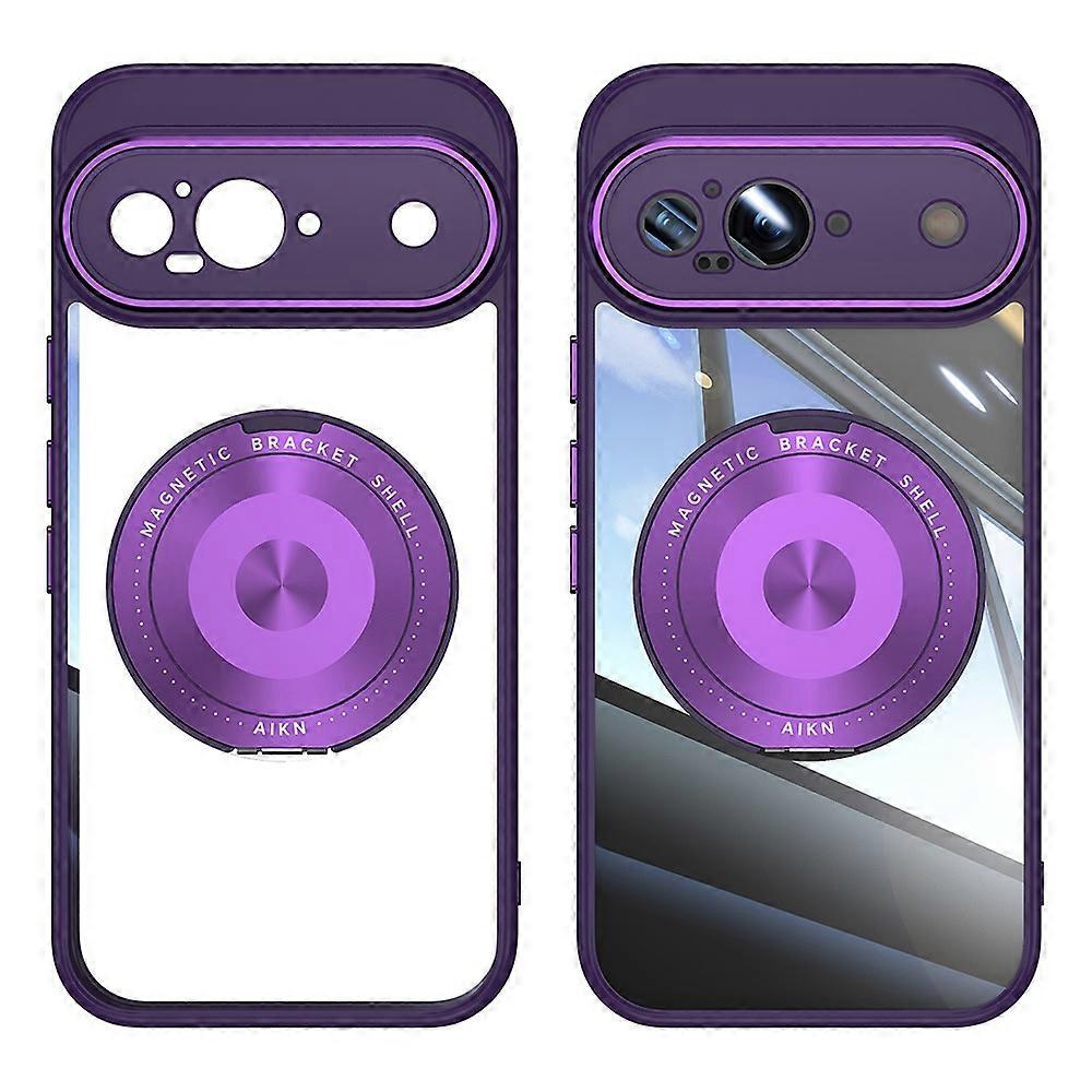 For Google Pixel 9 Magnetic Case PC + TPU Phone Cover with Rotating Metal Kickstand, Lens Protector
