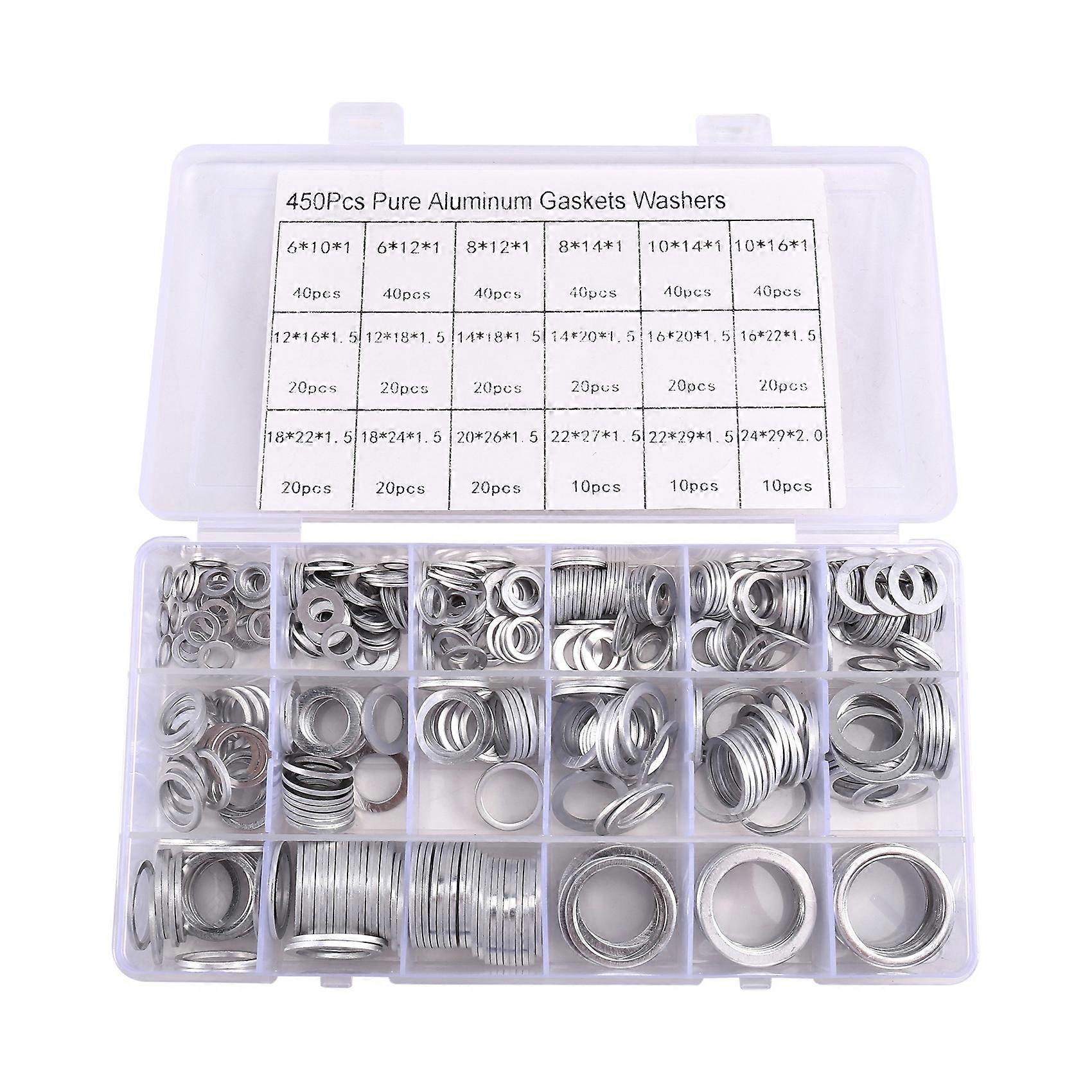 450Pcs Aluminum Flat Gaskets Washers Assorted