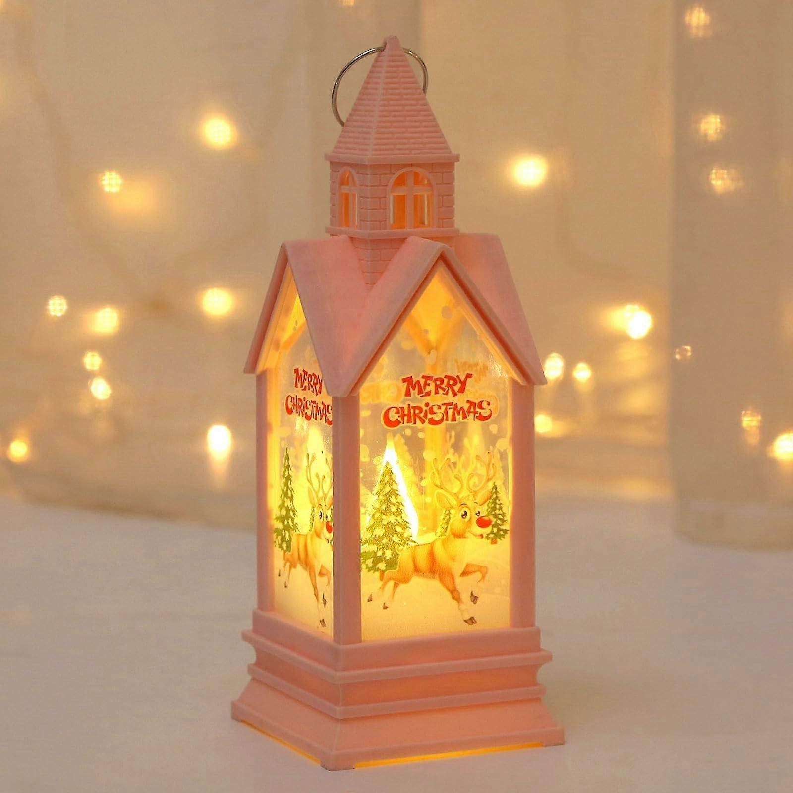 LED Retro Handheld Lantern with Pink Elk Design for Christmas Decoration and Home Lighting