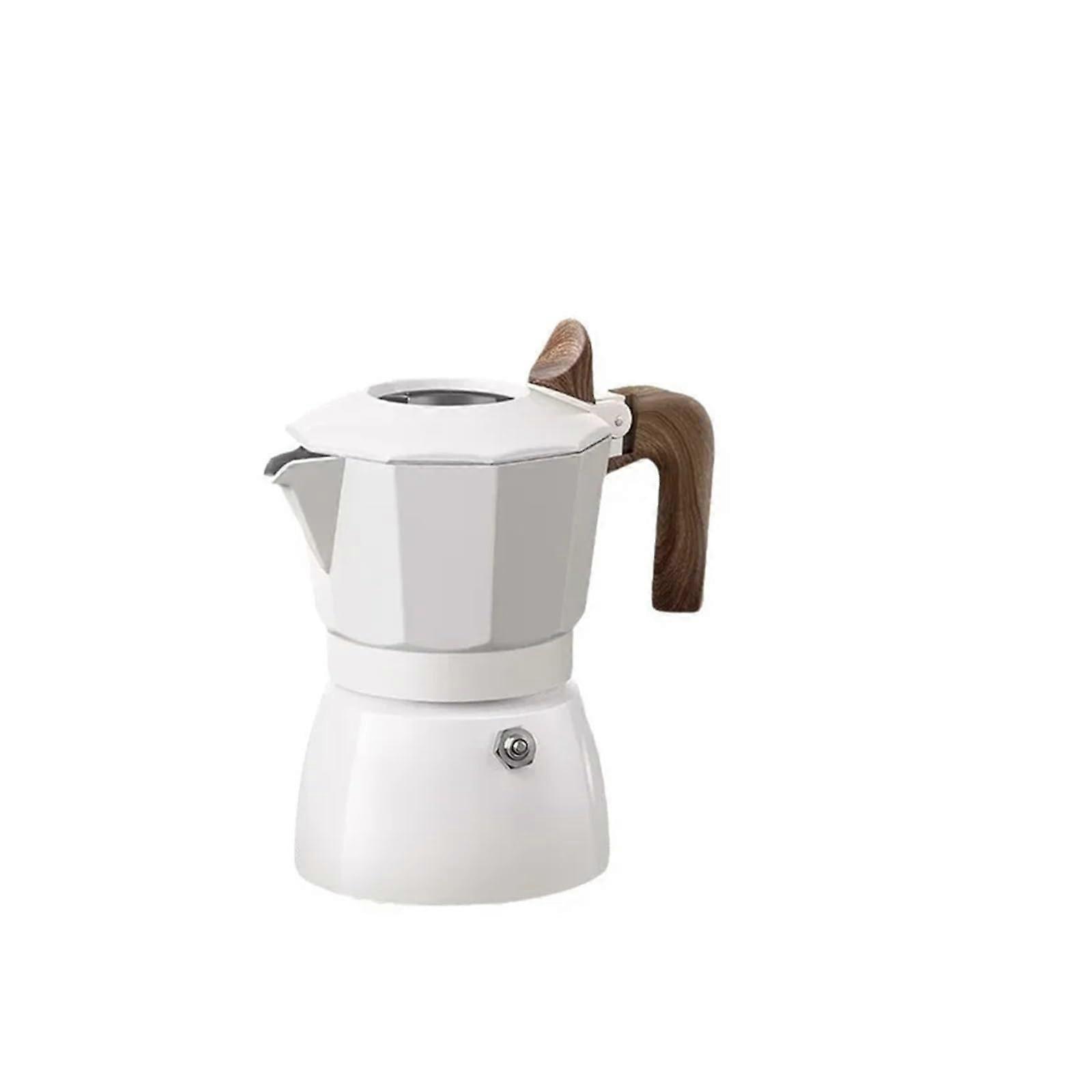 150ML Italian Moka Pot with Vintage Wooden Handle, DoubleValve Espresso Maker for Home and Café