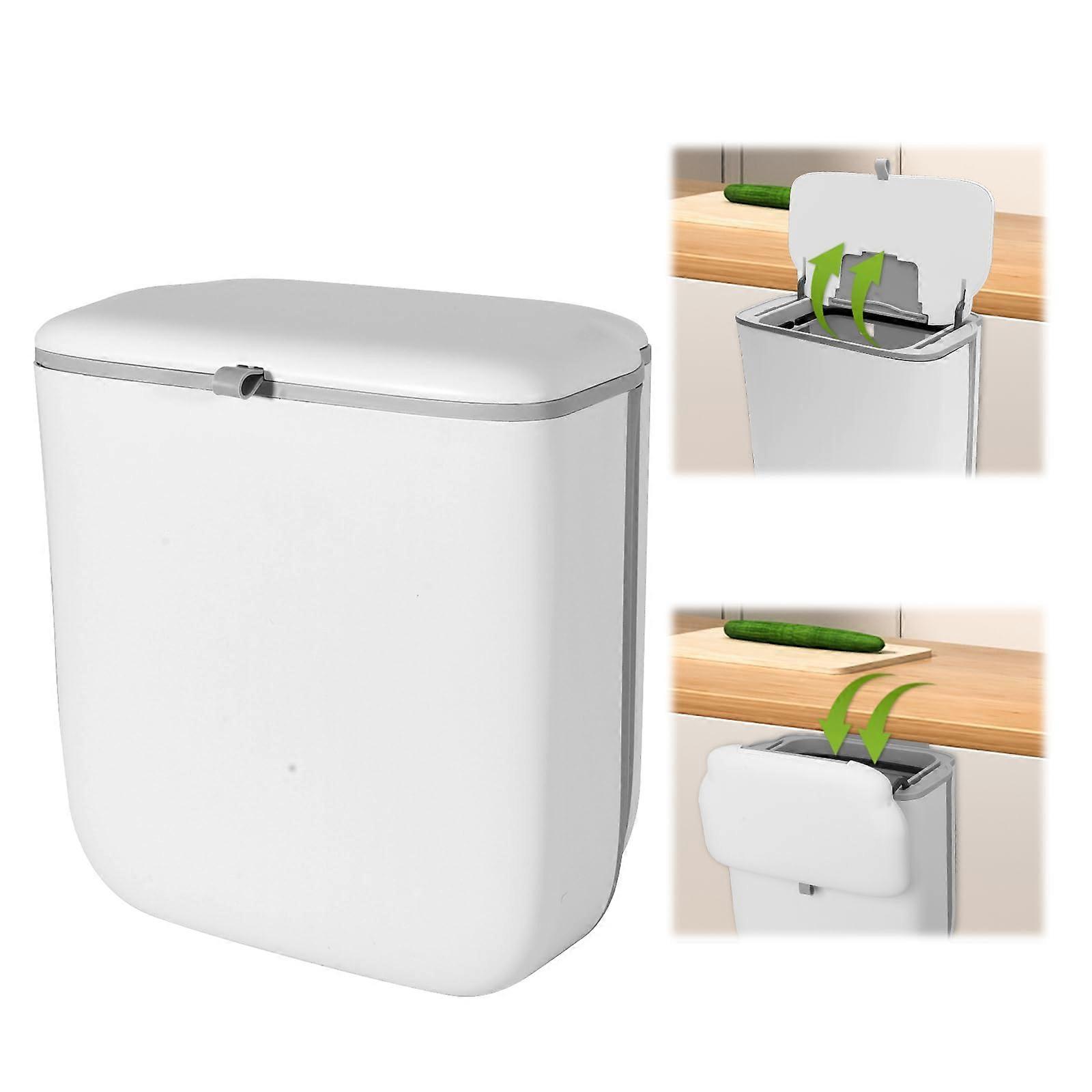 Foldable Hanging Trash Bin with Lid 13.6L Kitchen Compost Caddy for Cupboard, Under Sink, Caravan (White)