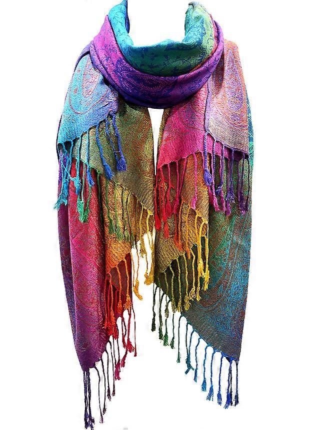 2025 Rainbow Jacquard Scarf - Warm Pashmina & Head Wrap