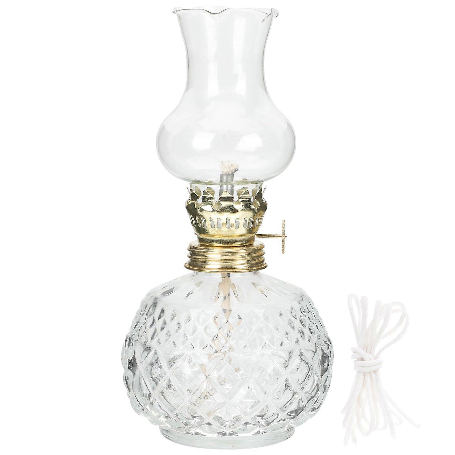 Vintage Glass Kerosene Lamp with Wick for Home Decor and Emergency Lighting