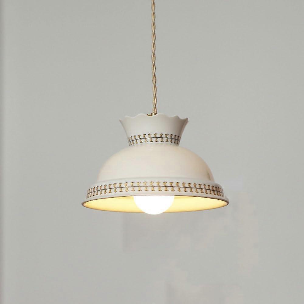 Modern Ceramic Pendant Light Fixture with White Pleated Shade, Adjustable LED Ceiling Light for Kitchen Island