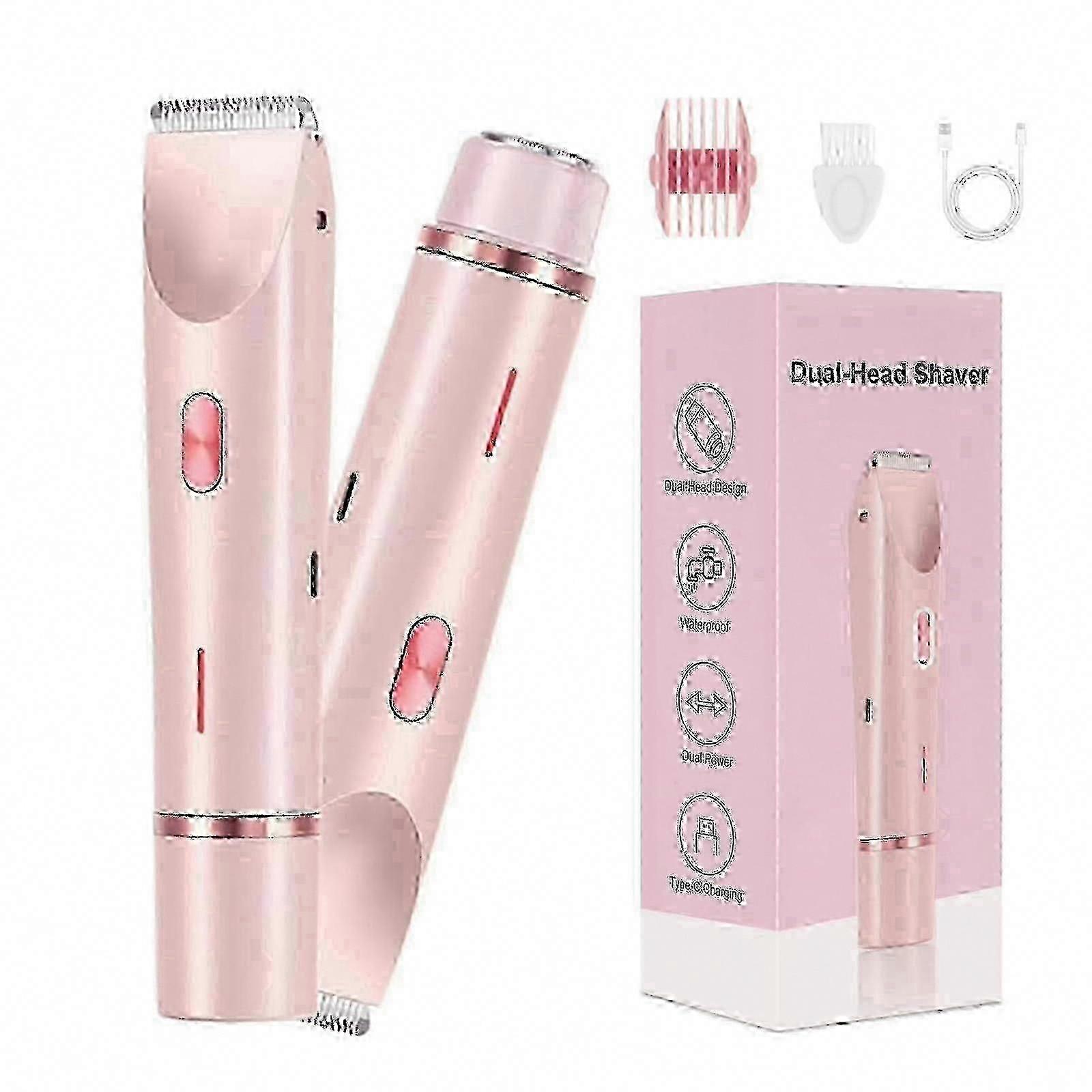 ماكينة حلاقة بيكيني ديرماف للنساء، ماكينة حلاقة بيكيني كهربائية 2 في 1 رطبة وجافة برأس مزدوج