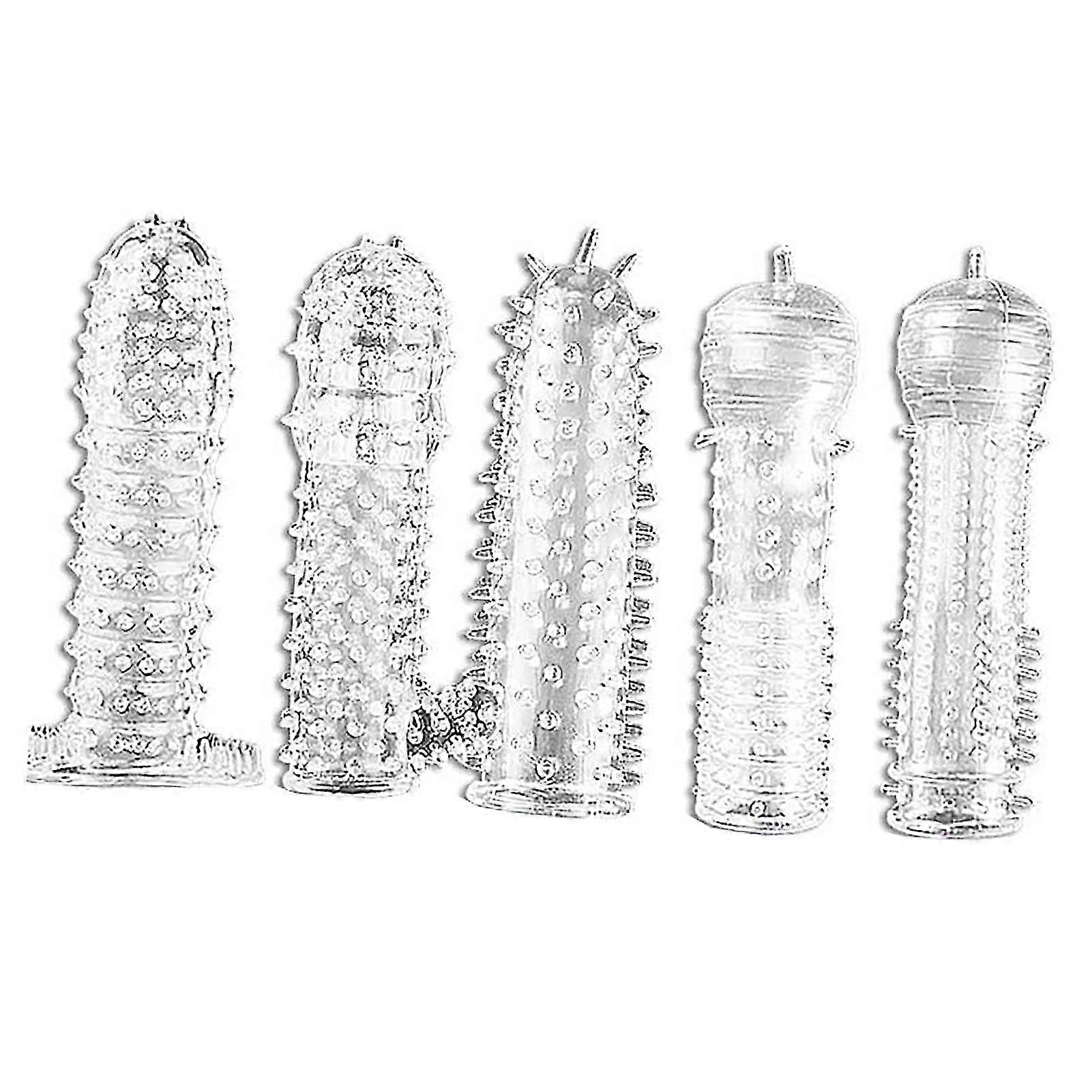 5pcs Dotted Ribbed TPE Extension Condoms 12.5x3.5cm Soft